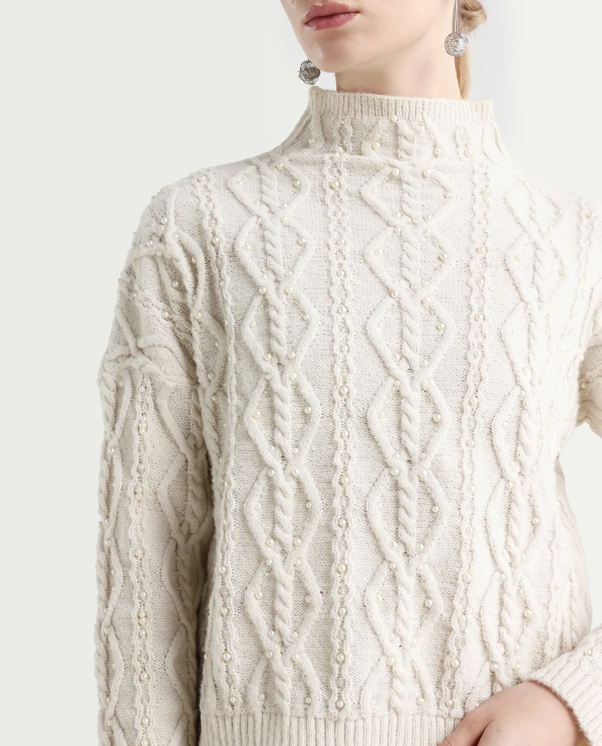 Rareism Women's Polyester High Neck Plain Relaxed Fit Sweater - Image 4