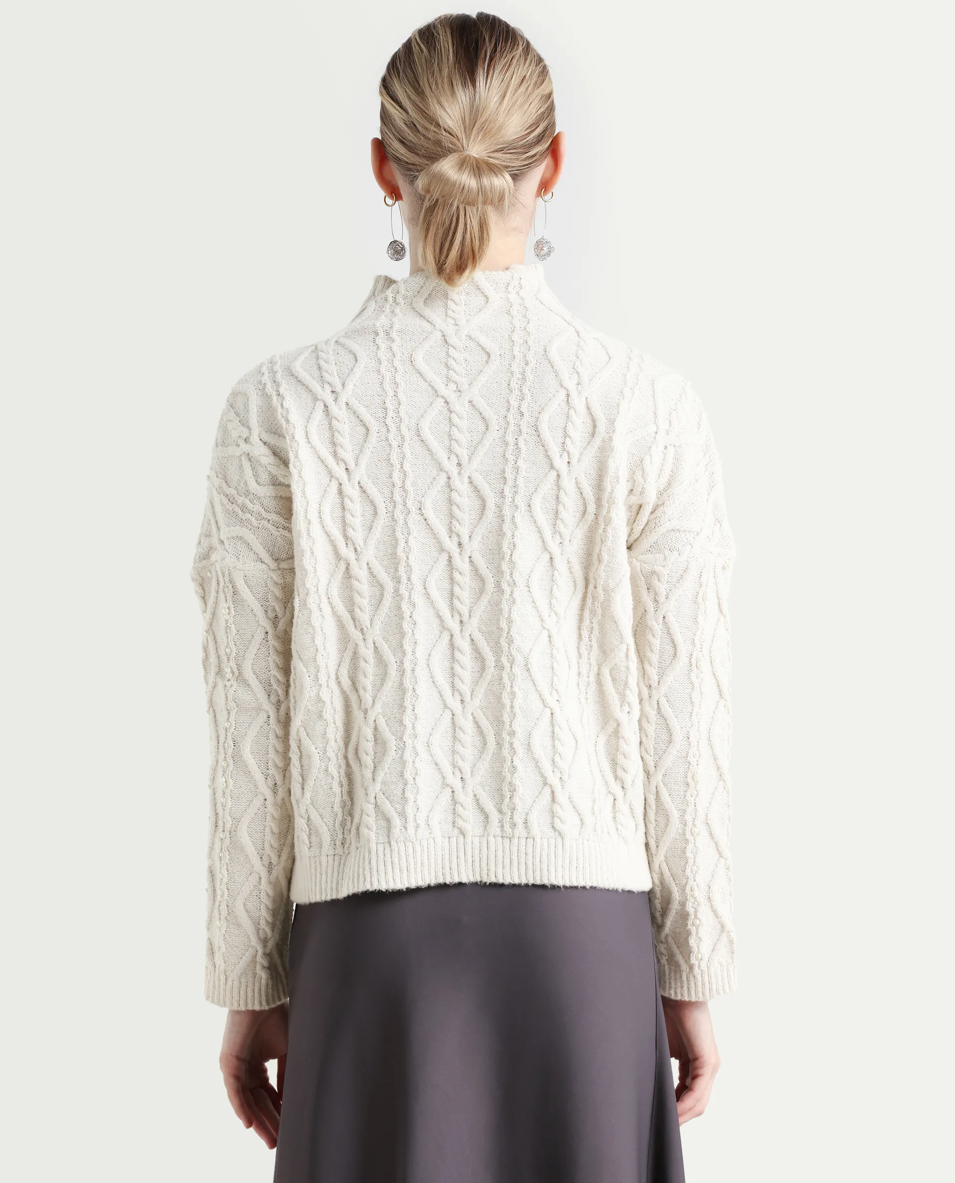 Rareism Women's Polyester High Neck Plain Relaxed Fit Sweater - Image 7
