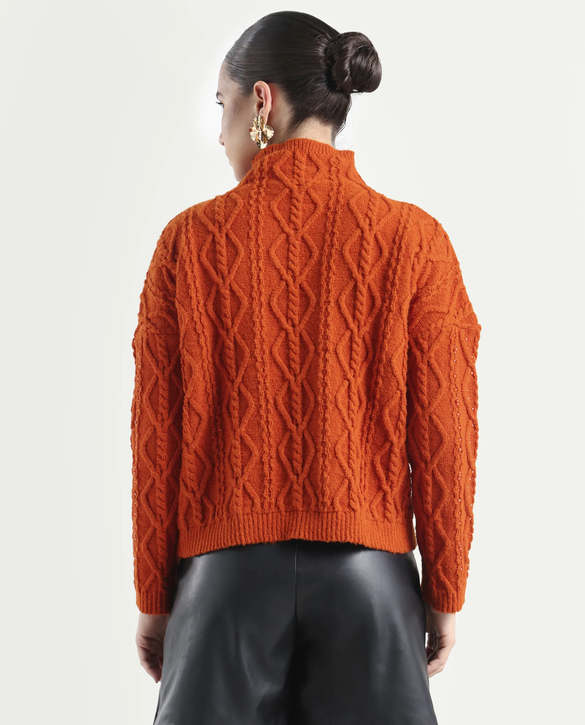 Rareism Women's Osmaniye Rust Polyester High Neck Plain Relaxed Fit Sweater - Image 7