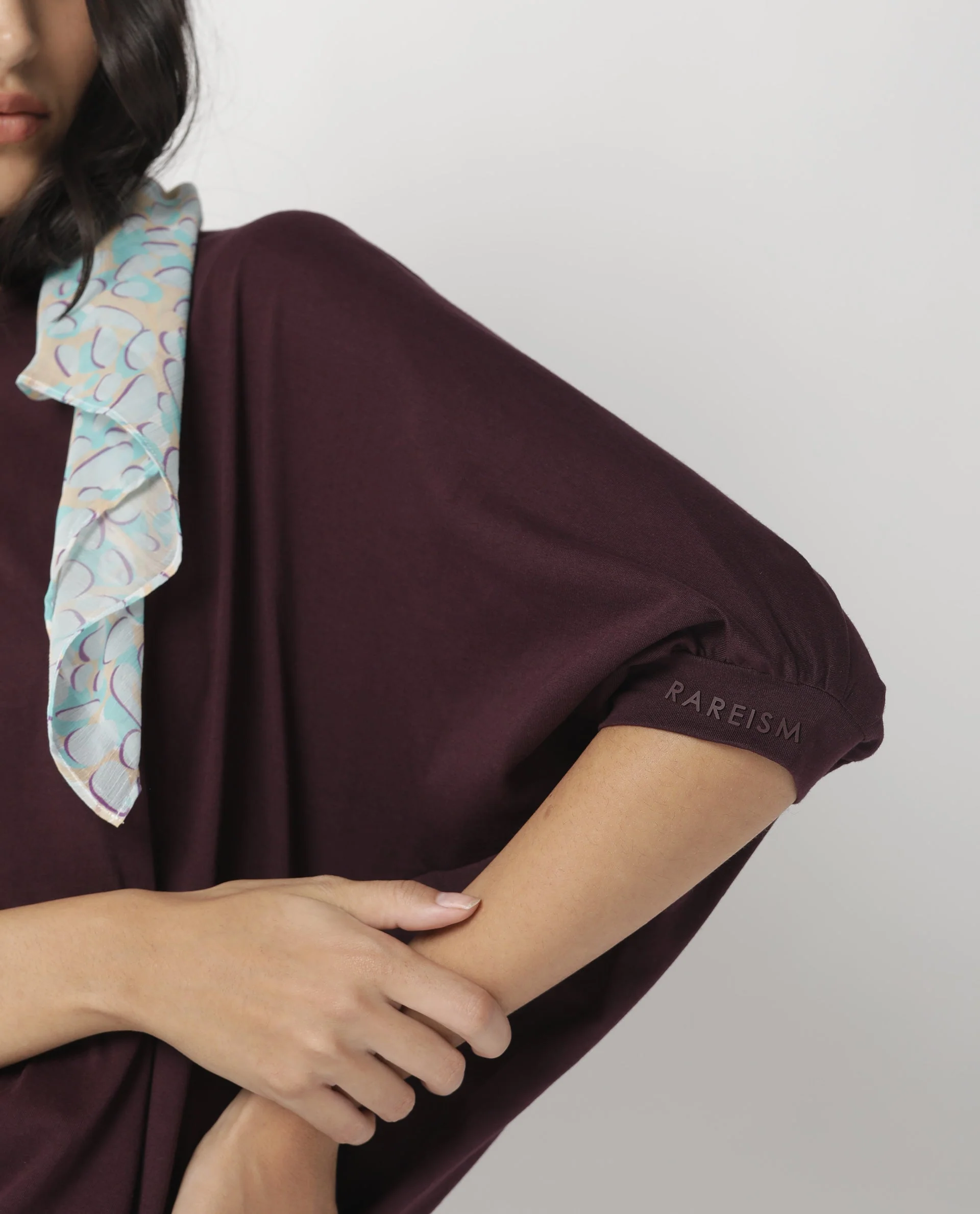 Rareism Womens Osmo Maroon Top Cotton Fabric Regular Fit Volume Sleeve Round Neck - Image 10