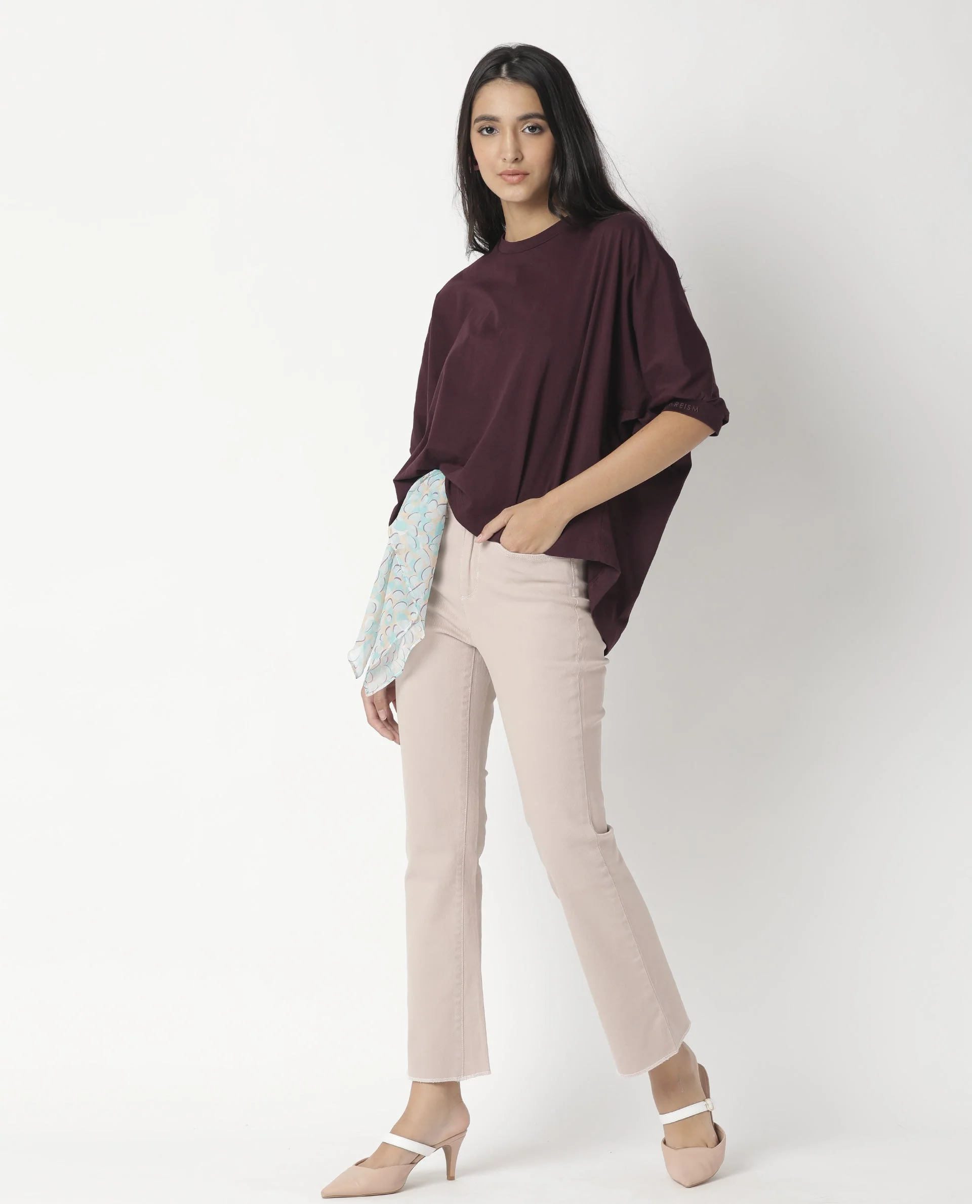 Rareism Womens Osmo Maroon Top Cotton Fabric Regular Fit Volume Sleeve Round Neck - Image 11