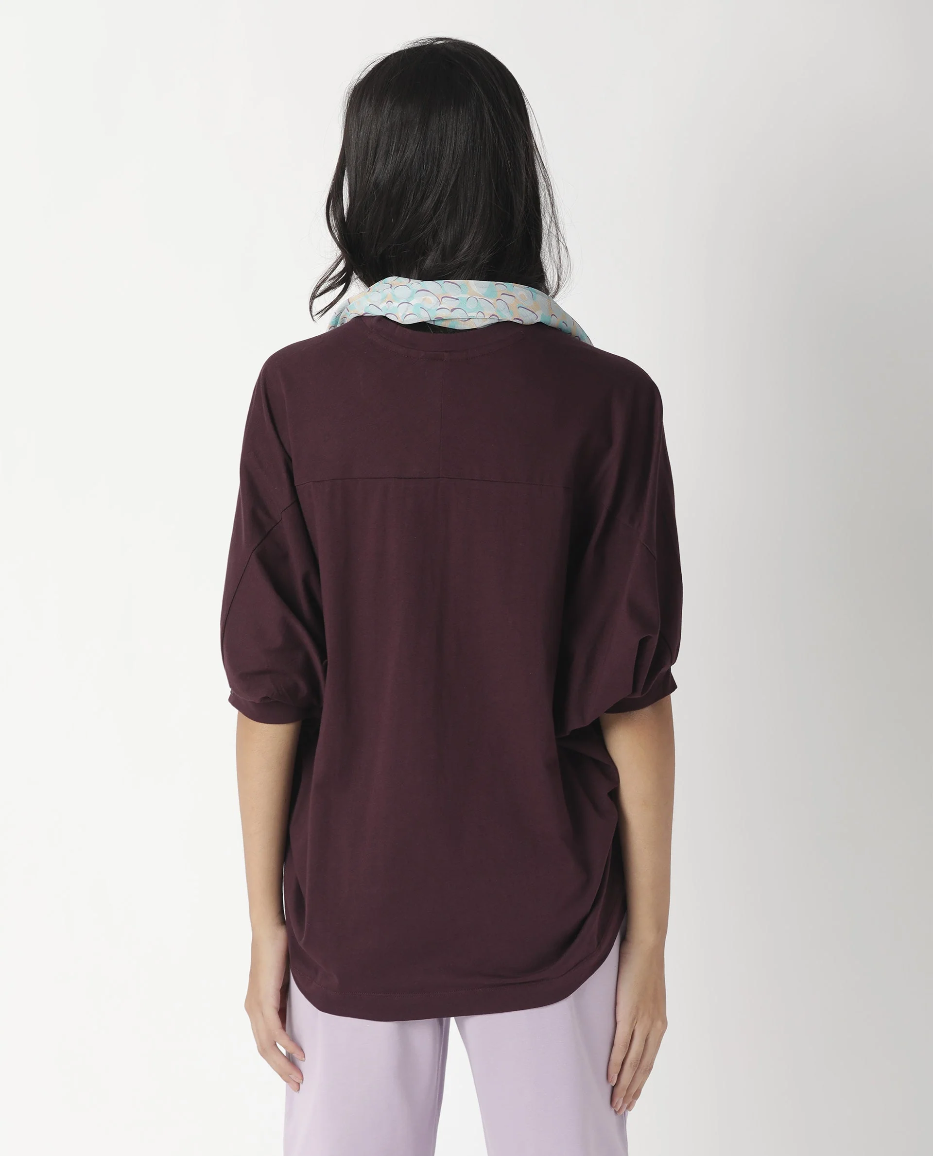 Rareism Womens Osmo Maroon Top Cotton Fabric Regular Fit Volume Sleeve Round Neck - Image 12