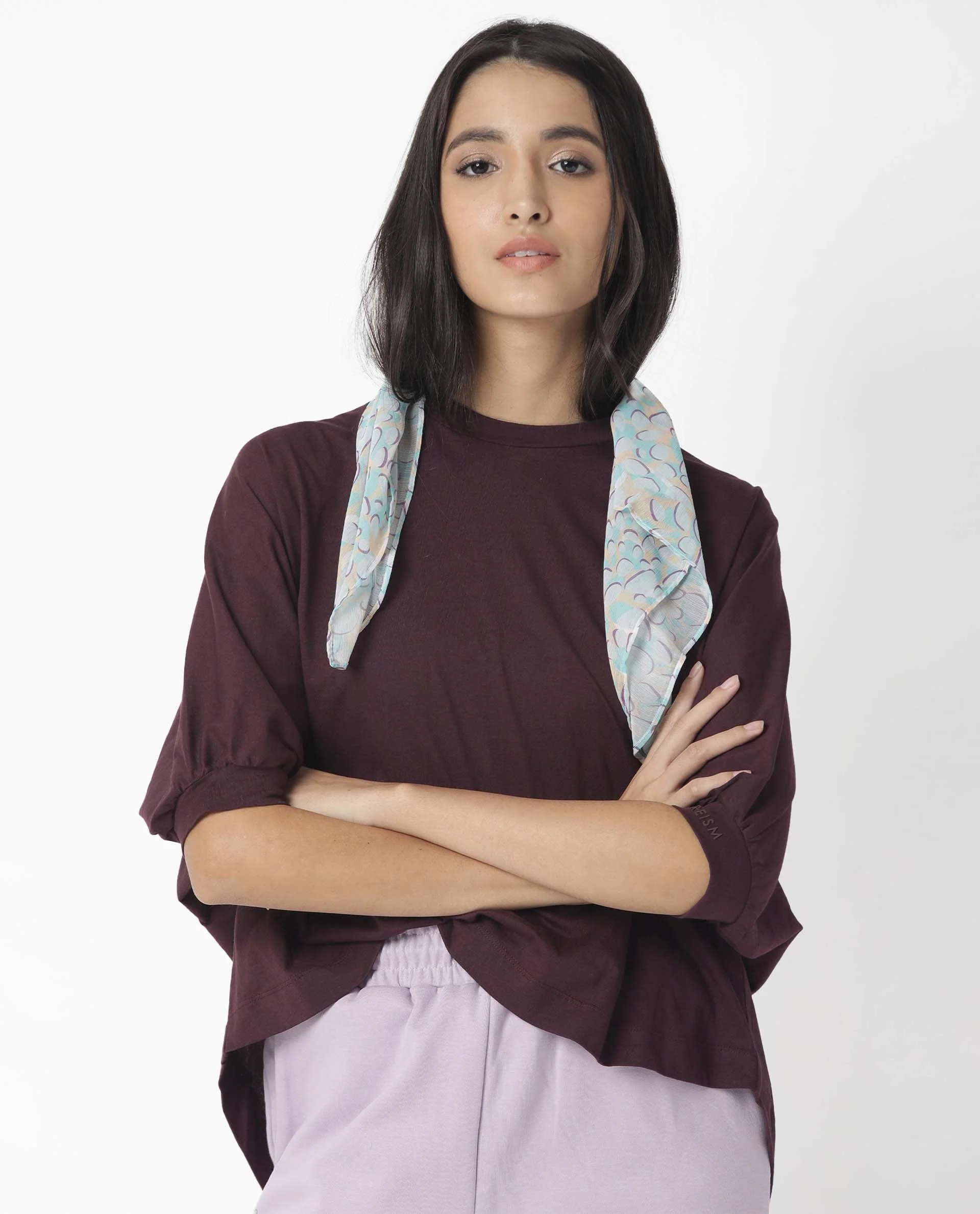 Rareism Womens Osmo Maroon Top Cotton Fabric Regular Fit Volume Sleeve Round Neck - Image 2