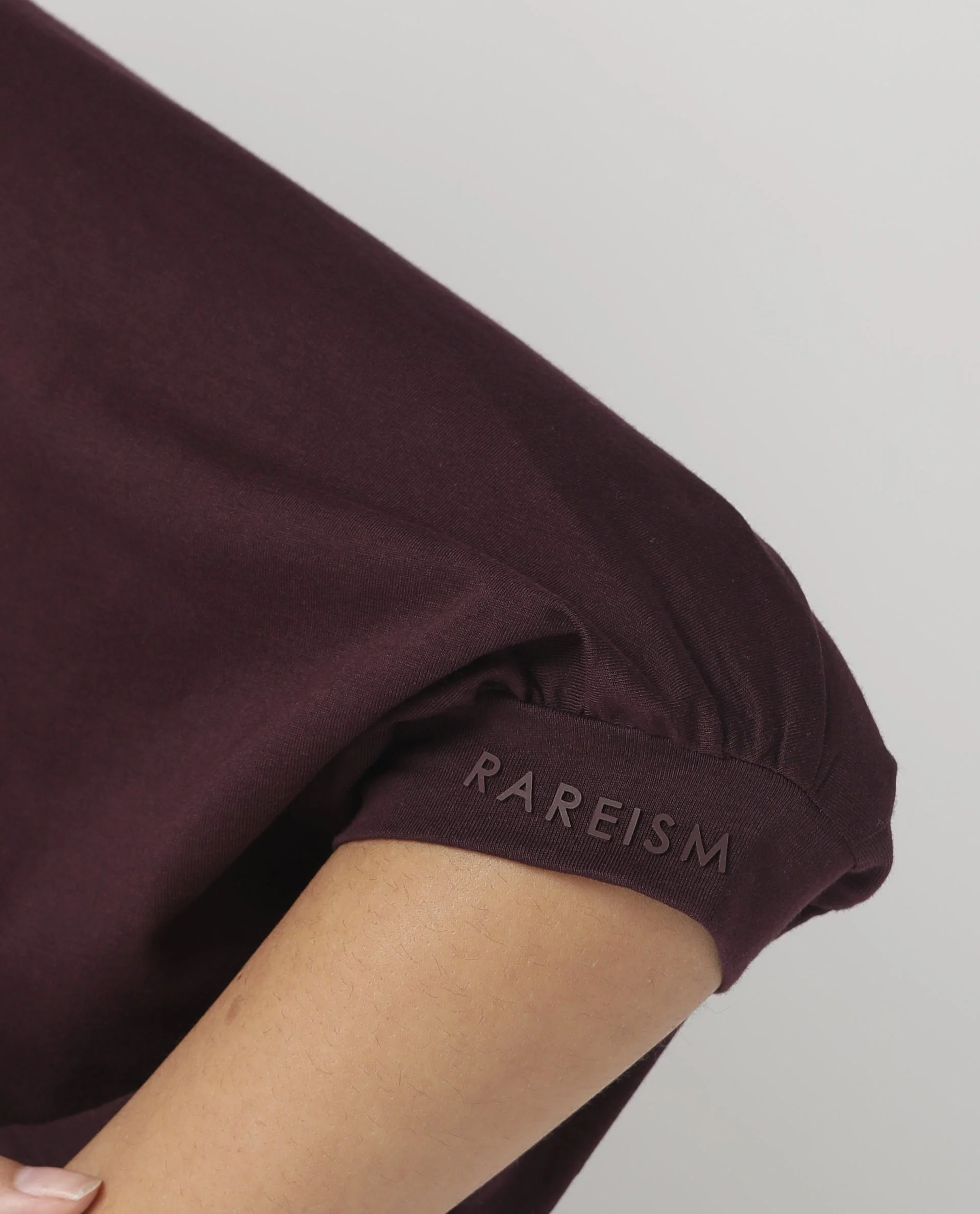 Rareism Womens Osmo Maroon Top Cotton Fabric Regular Fit Volume Sleeve Round Neck - Image 4