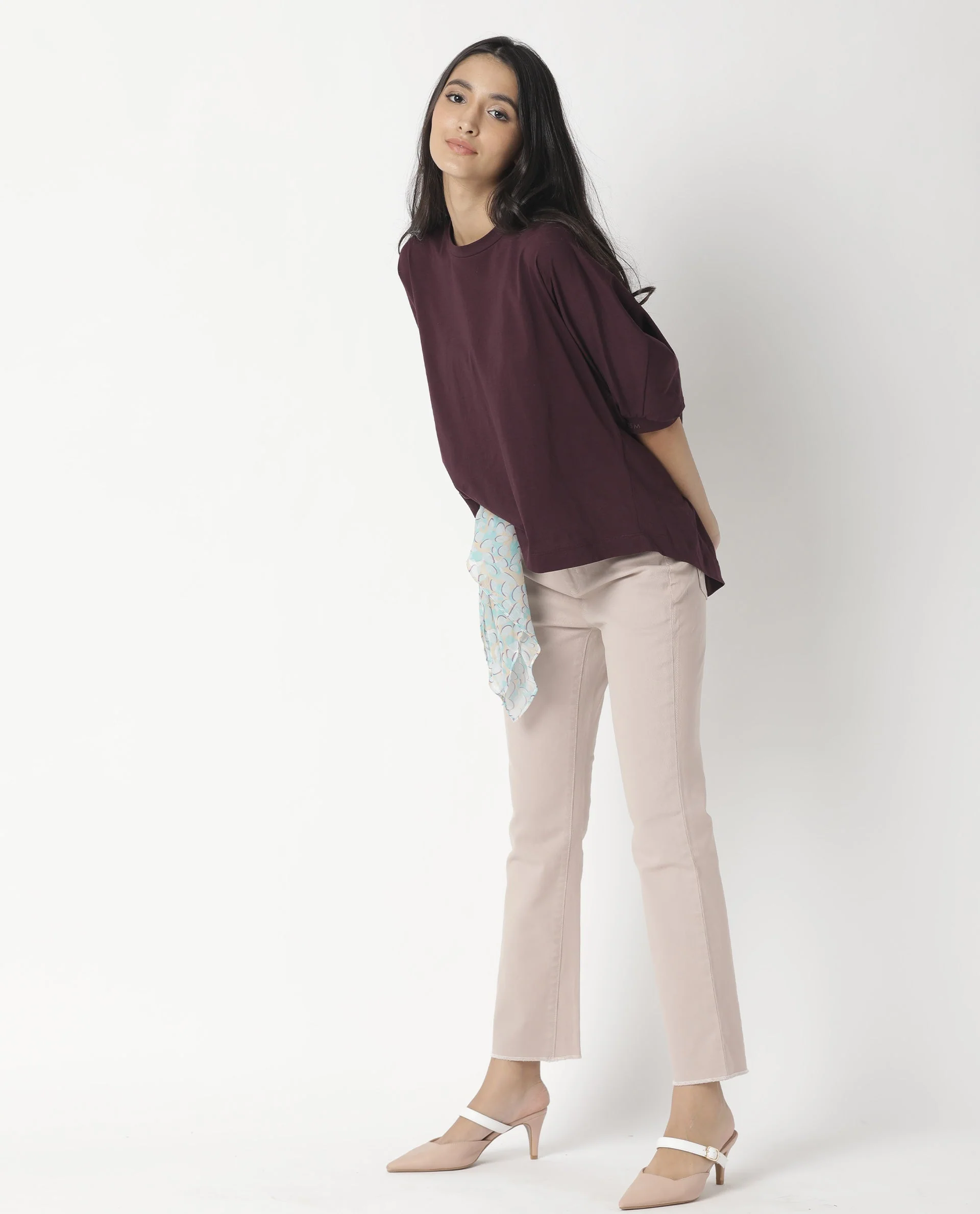 Rareism Womens Osmo Maroon Top Cotton Fabric Regular Fit Volume Sleeve Round Neck - Image 8