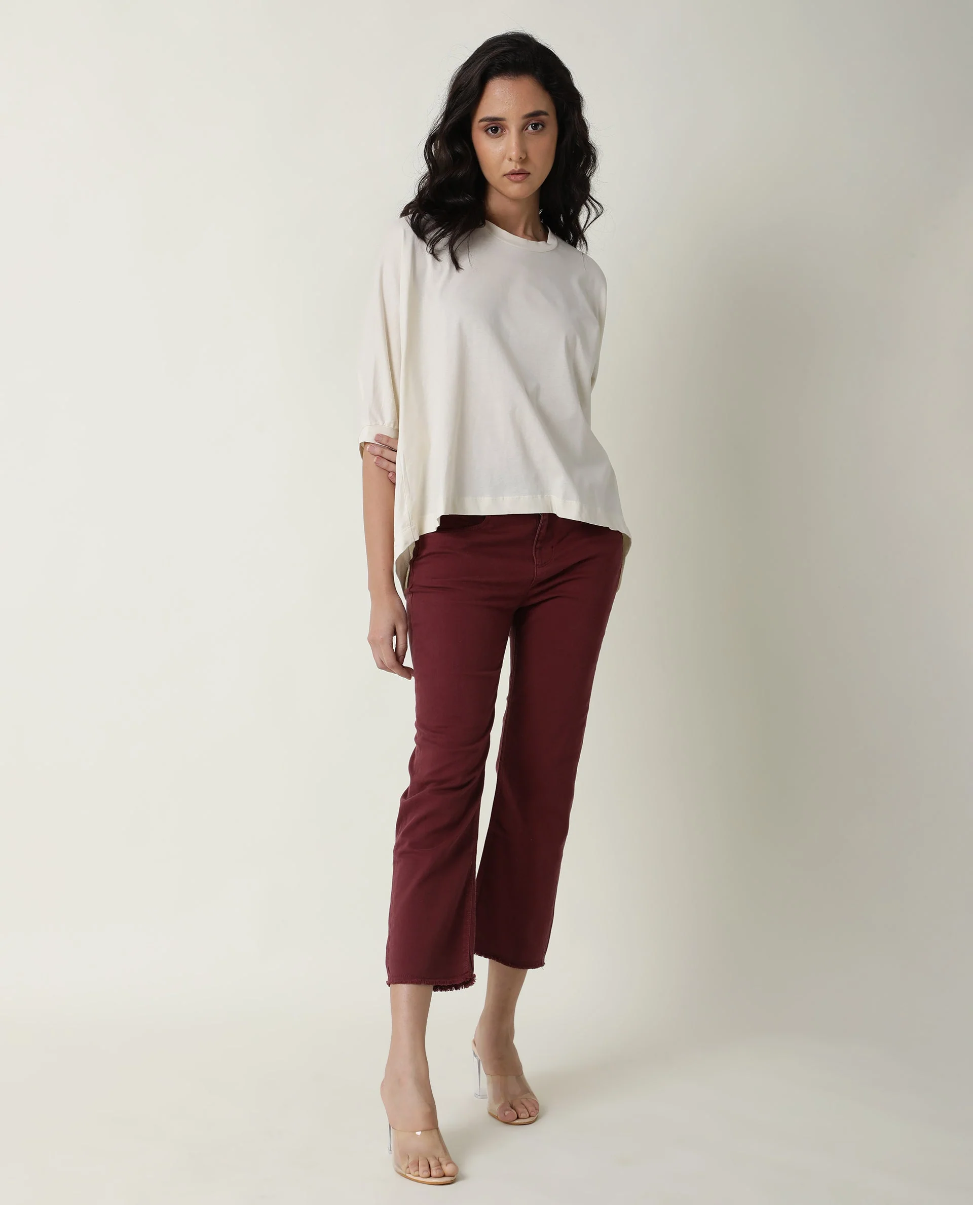 Rareism Women's Osmo Offwhite Cotton Crew Neck Plain Relaxed Fit Top - Image 2