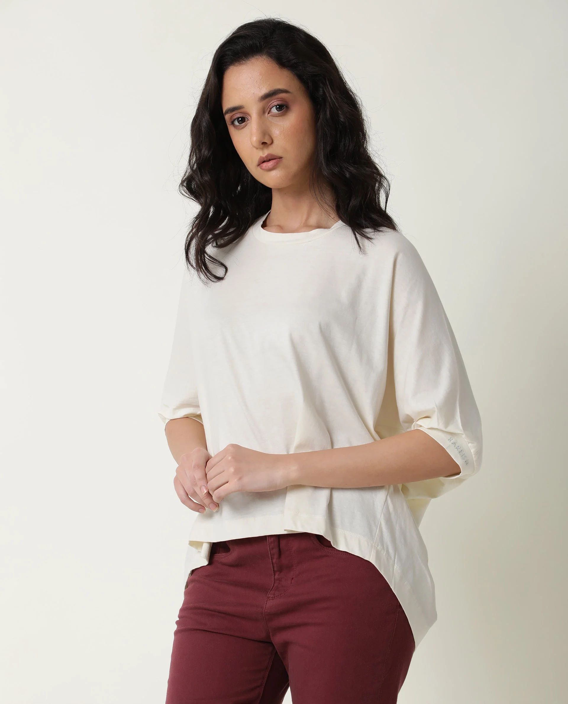 Rareism Women's Osmo Offwhite Cotton Crew Neck Plain Relaxed Fit Top - Image 3