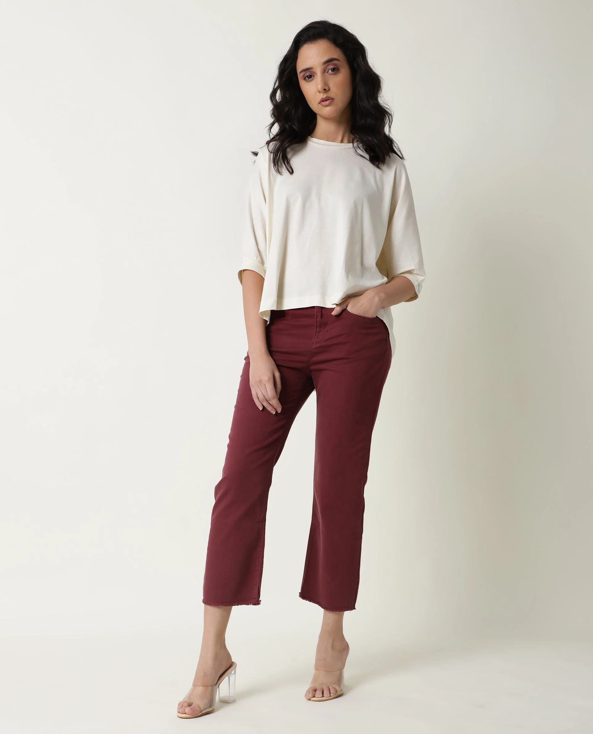 Rareism Women's Osmo Offwhite Cotton Crew Neck Plain Relaxed Fit Top - Image 5