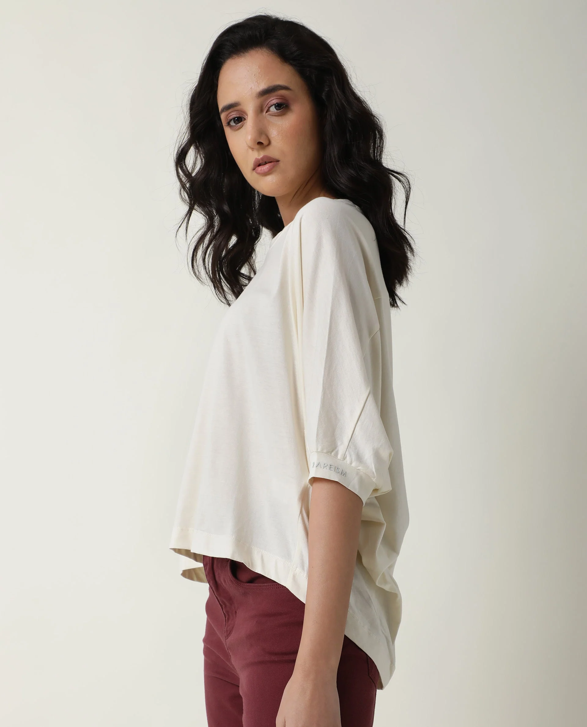 Rareism Women's Osmo Offwhite Cotton Crew Neck Plain Relaxed Fit Top - Image 7