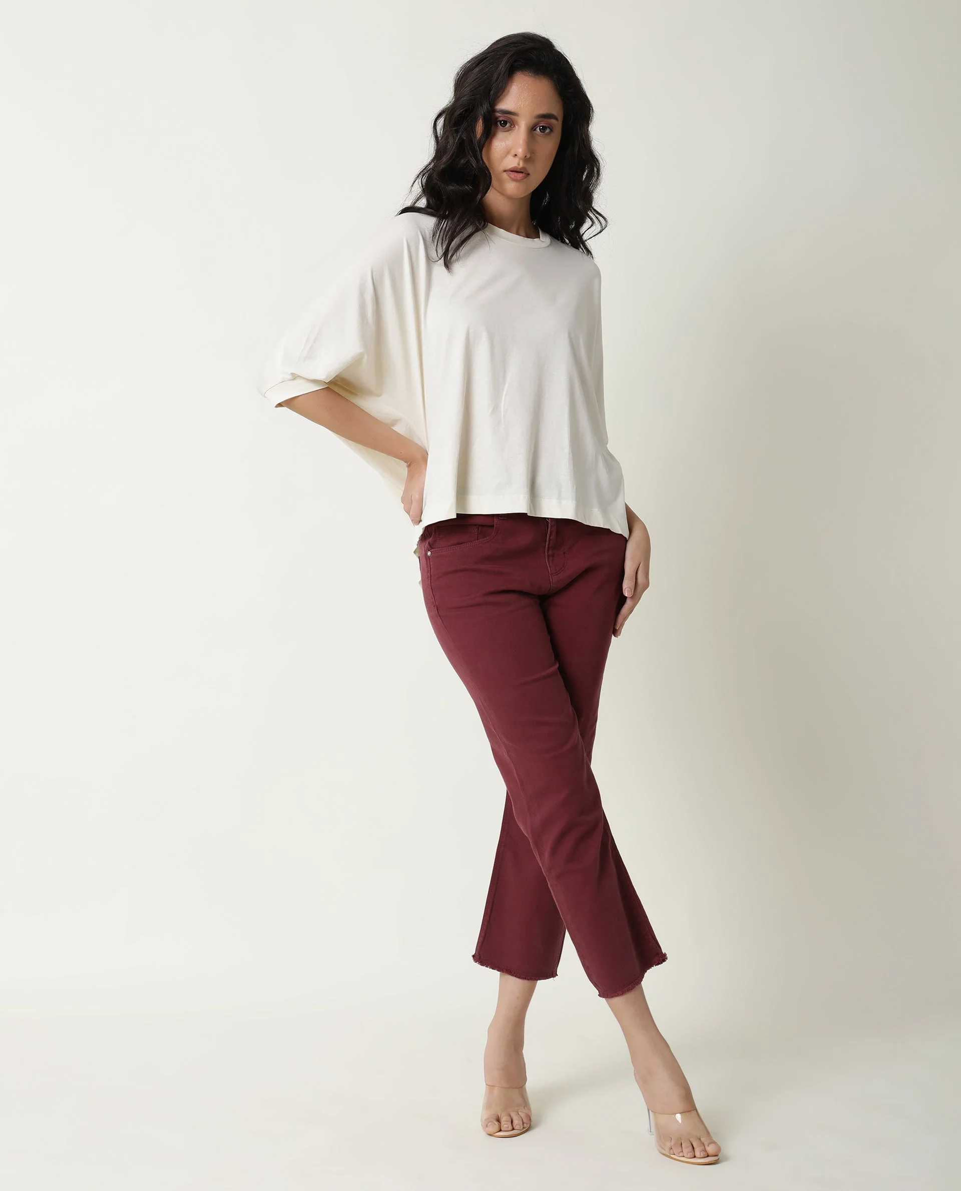 Rareism Women's Osmo Offwhite Cotton Crew Neck Plain Relaxed Fit Top - Image 9