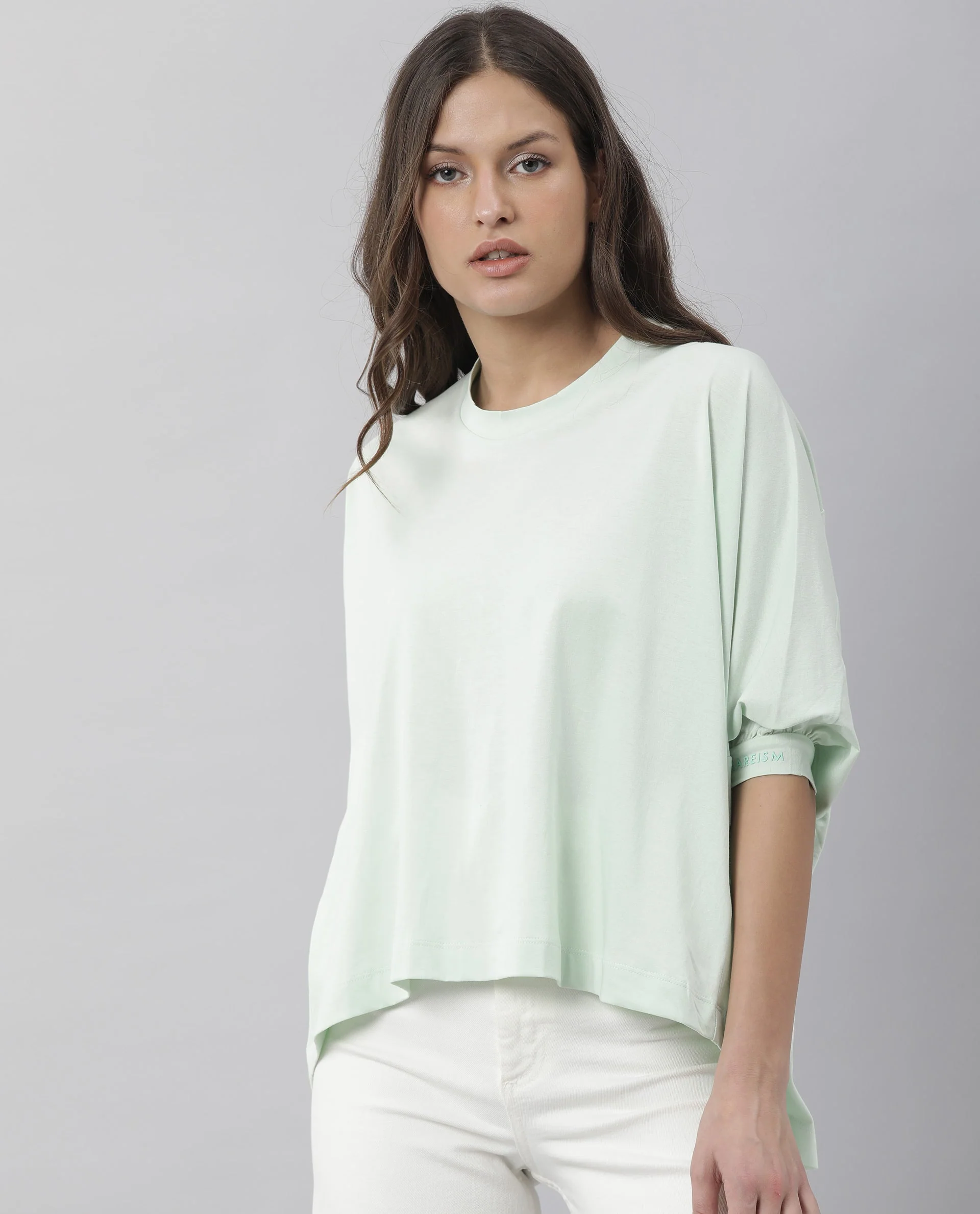 Rareism Women's Osmo Green Crew Neck Plain Knee Length Tailored Top - Image 11