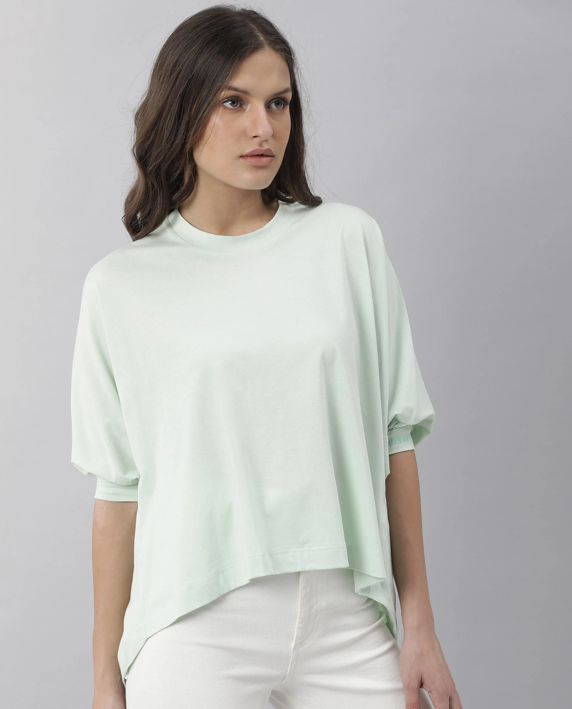 Rareism Women's Osmo Green Crew Neck Plain Knee Length Tailored Top - Image 13