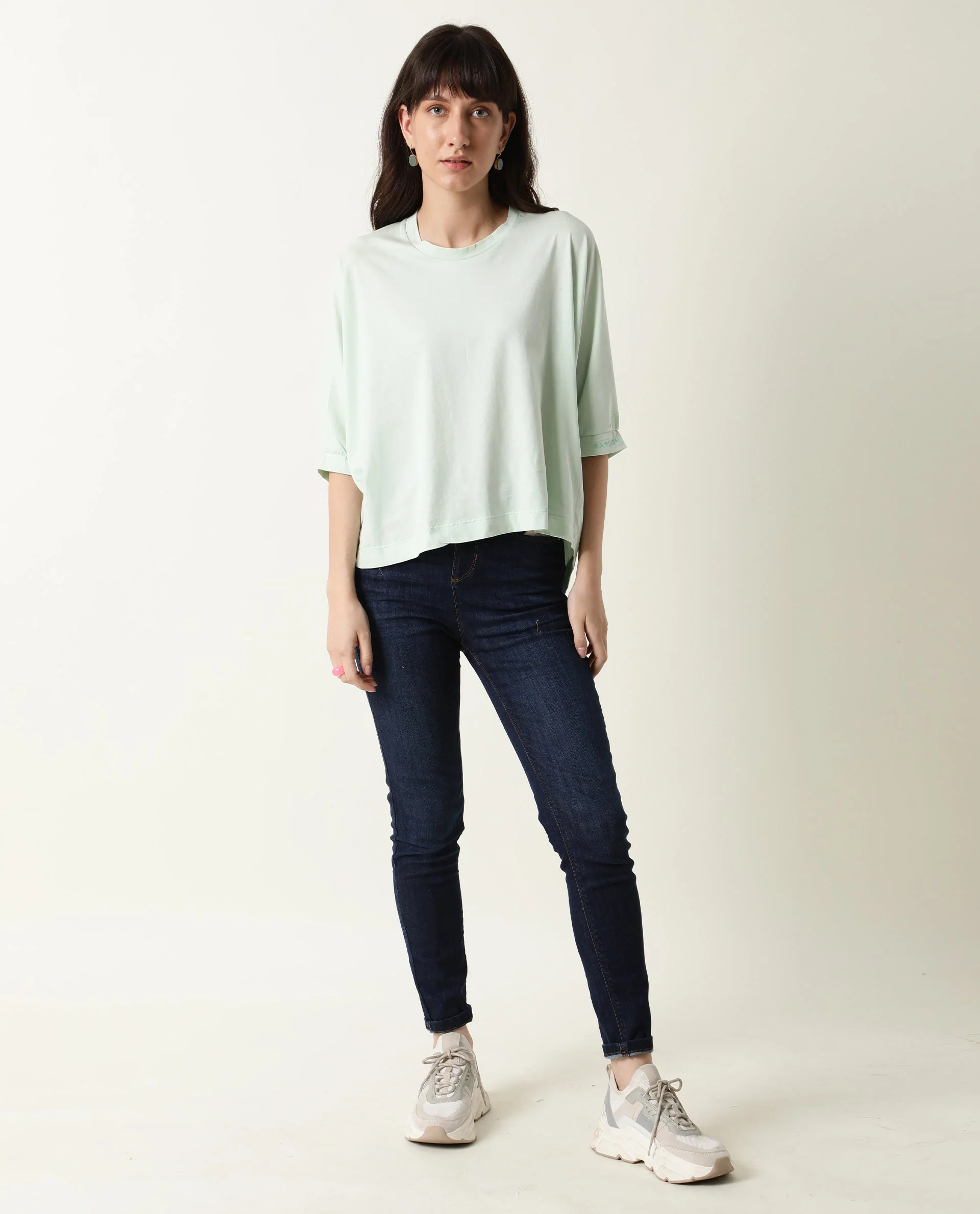 Rareism Women's Osmo Green Crew Neck Plain Knee Length Tailored Top - Image 2