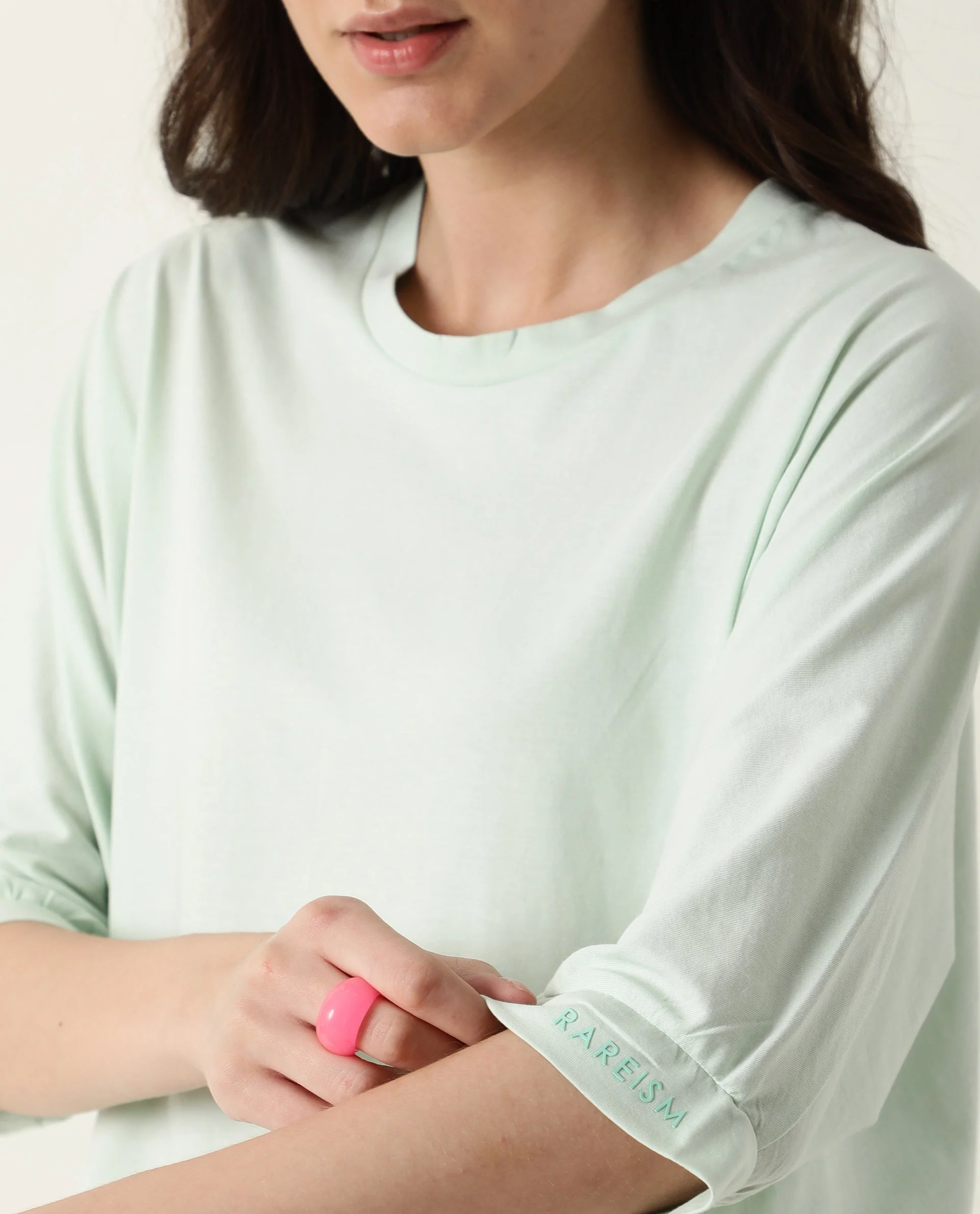 Rareism Women's Osmo Green Crew Neck Plain Knee Length Tailored Top - Image 3