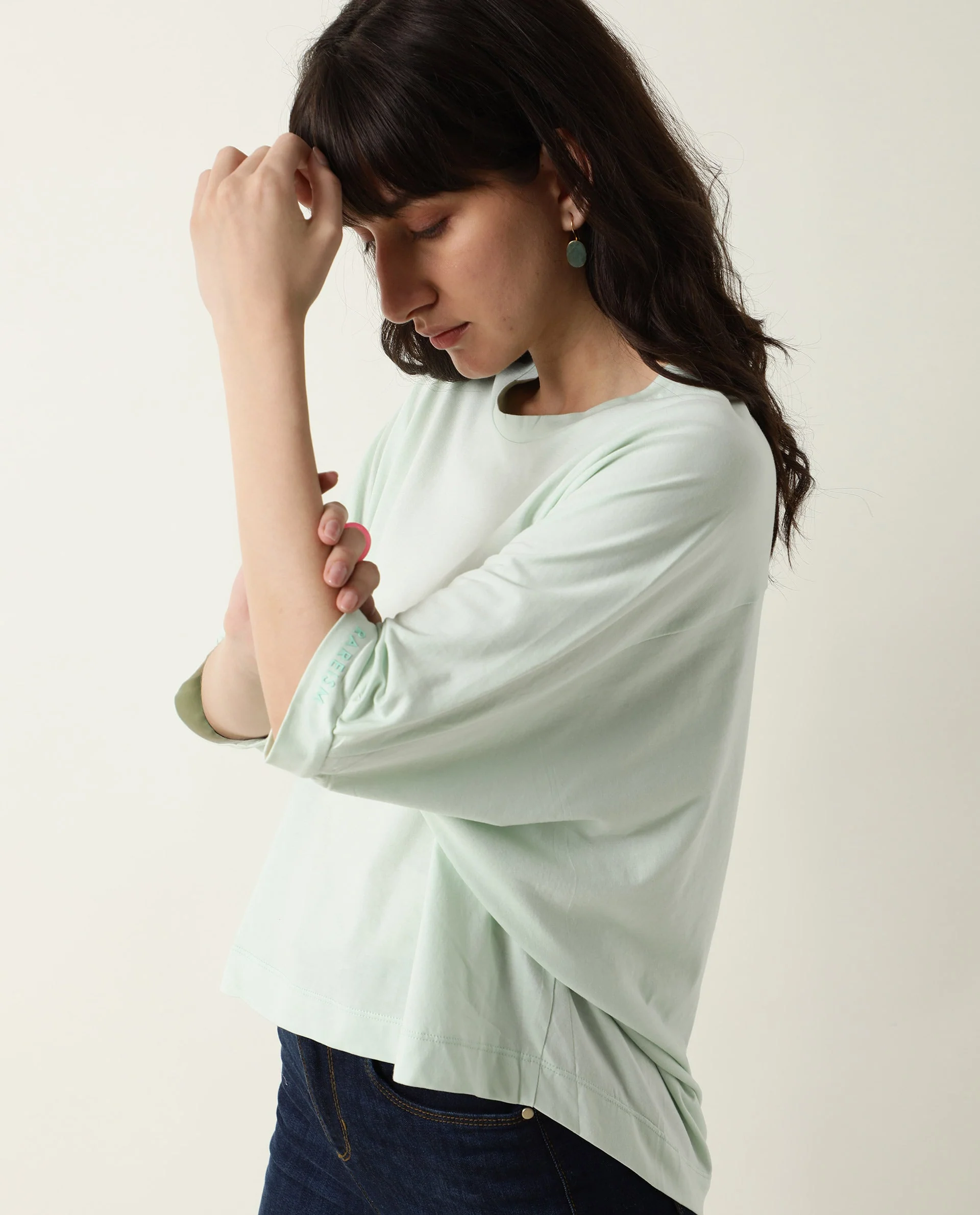 Rareism Women's Osmo Green Crew Neck Plain Knee Length Tailored Top - Image 4