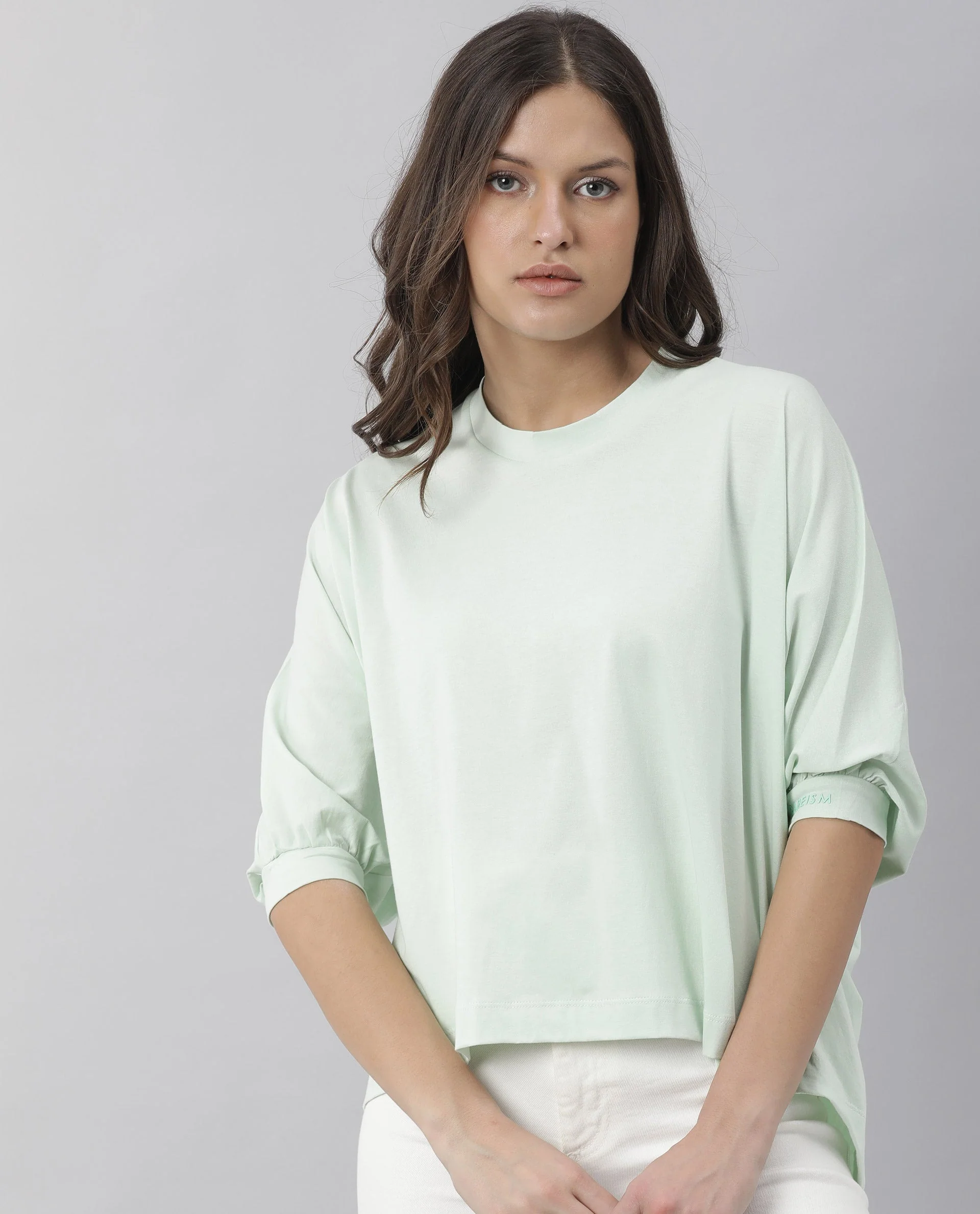 Rareism Women's Osmo Green Crew Neck Plain Knee Length Tailored Top - Image 6