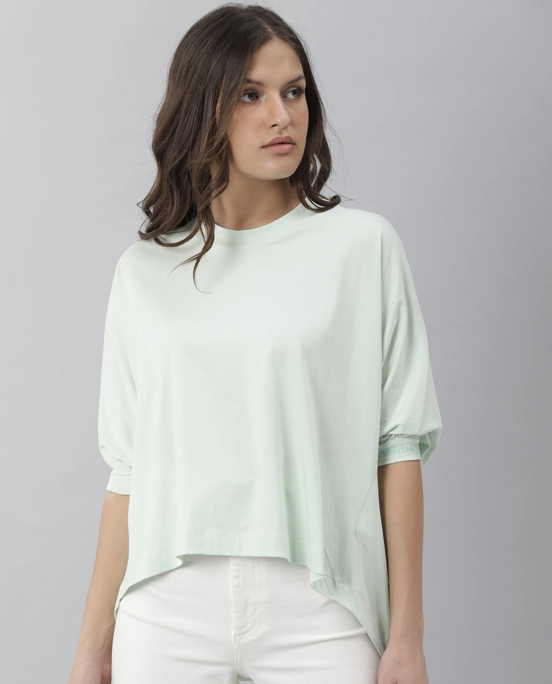 Rareism Women's Osmo Green Crew Neck Plain Knee Length Tailored Top - Image 9