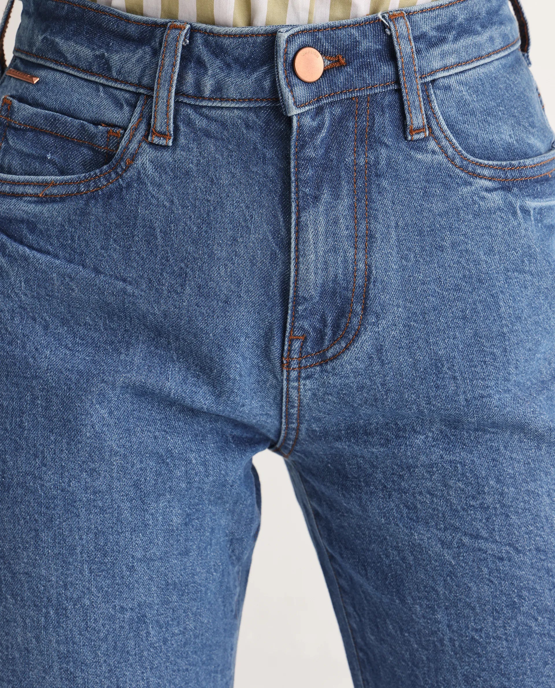 Rareism Women's Osseo Blue Cotton Blend Plain Ankle Length Smart Straight Fit Jeans - Image 3