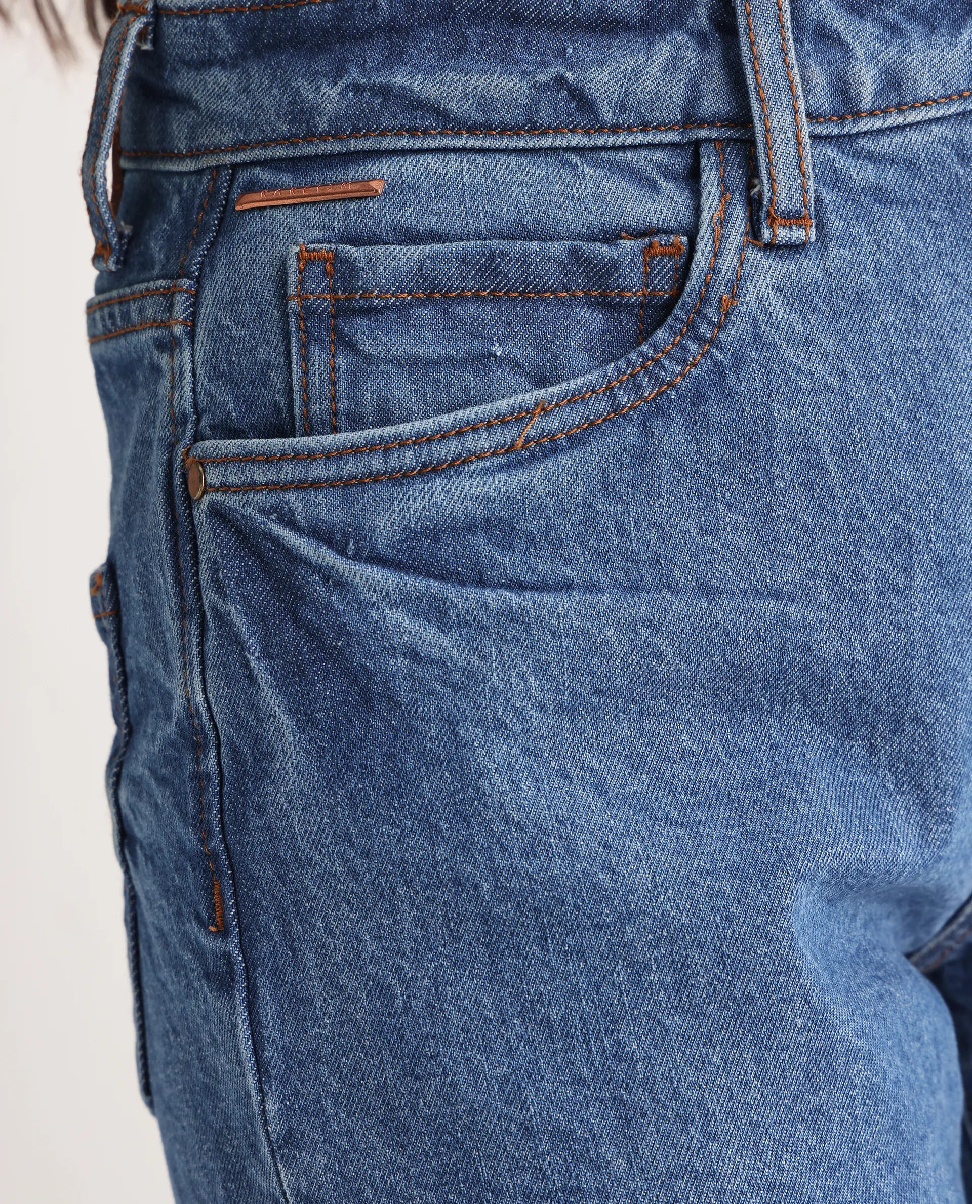 Rareism Women's Osseo Blue Cotton Blend Plain Ankle Length Smart Straight Fit Jeans - Image 4