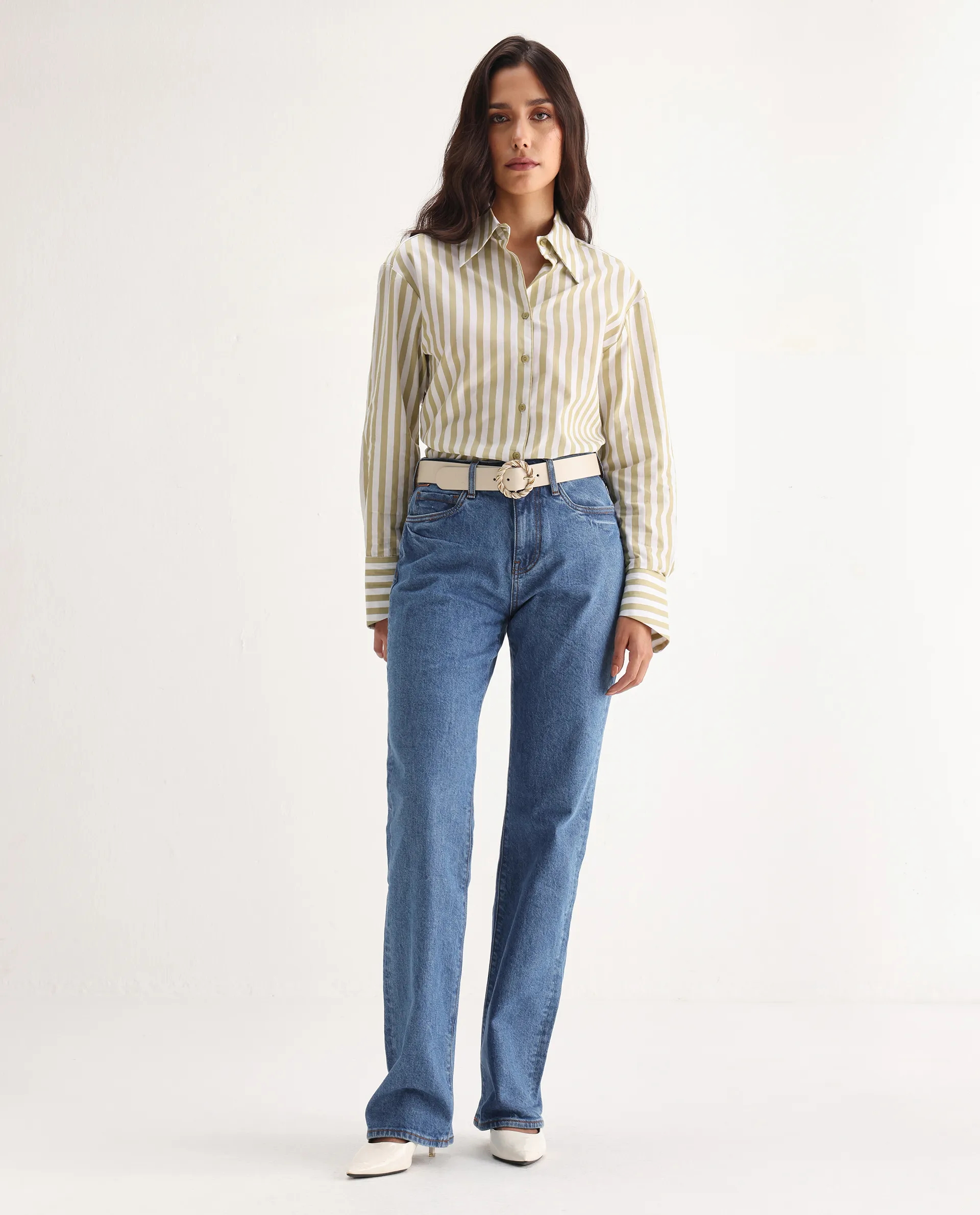 Rareism Women's Osseo Blue Cotton Blend Plain Ankle Length Smart Straight Fit Jeans - Image 5