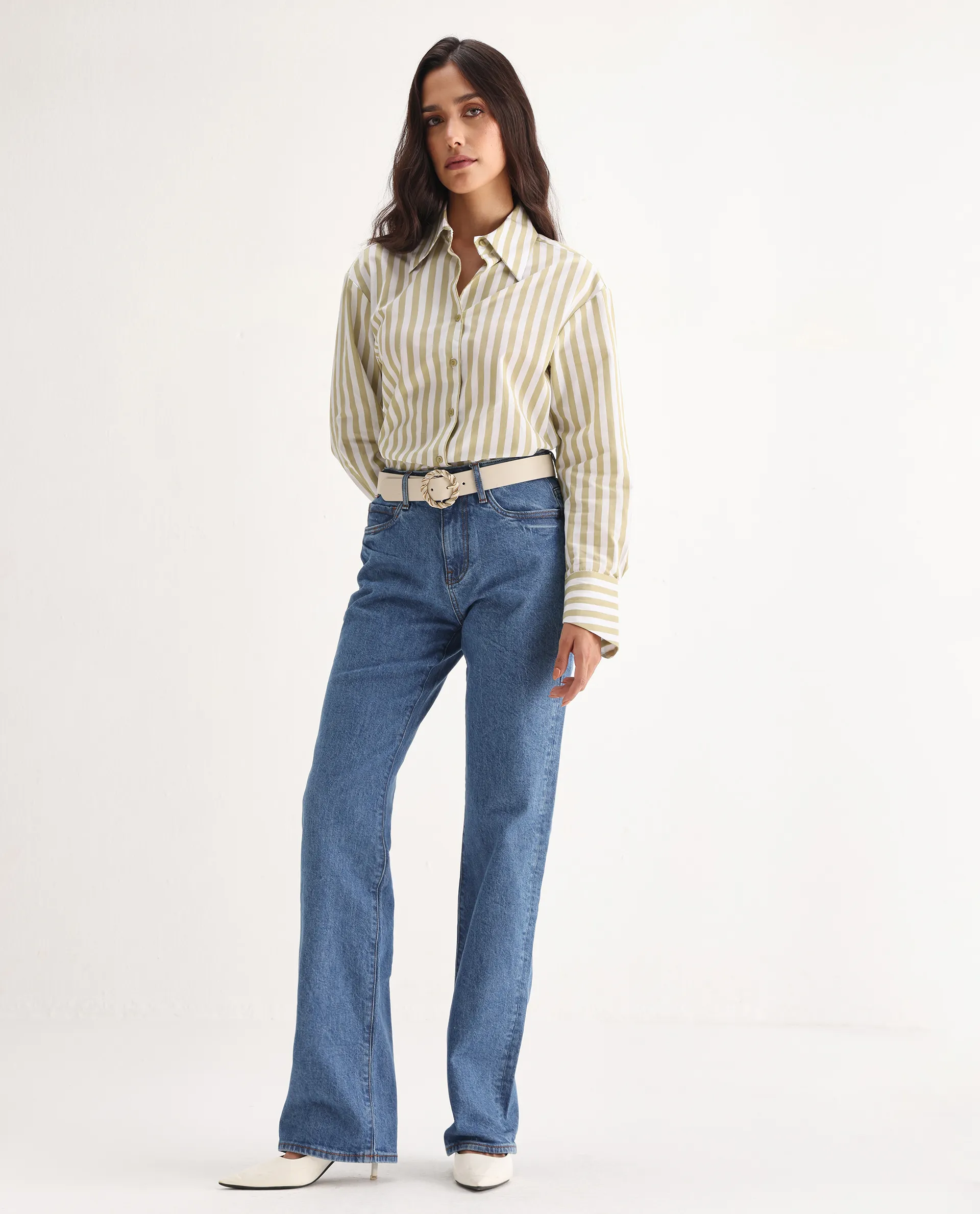 Rareism Women's Osseo Blue Cotton Blend Plain Ankle Length Smart Straight Fit Jeans - Image 6