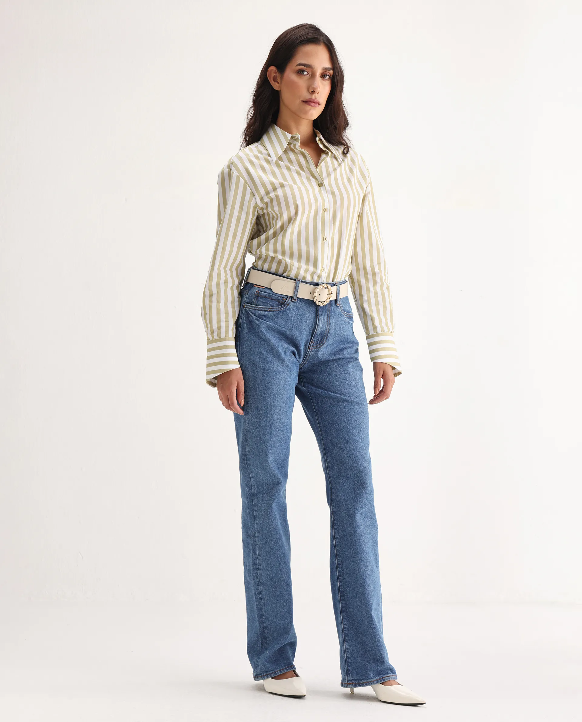 Rareism Women's Osseo Blue Cotton Blend Plain Ankle Length Smart Straight Fit Jeans - Image 7