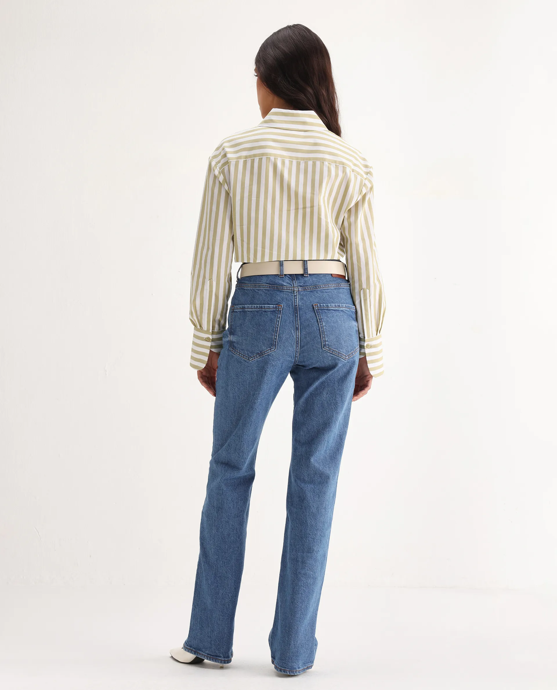 Rareism Women's Osseo Blue Cotton Blend Plain Ankle Length Smart Straight Fit Jeans - Image 9