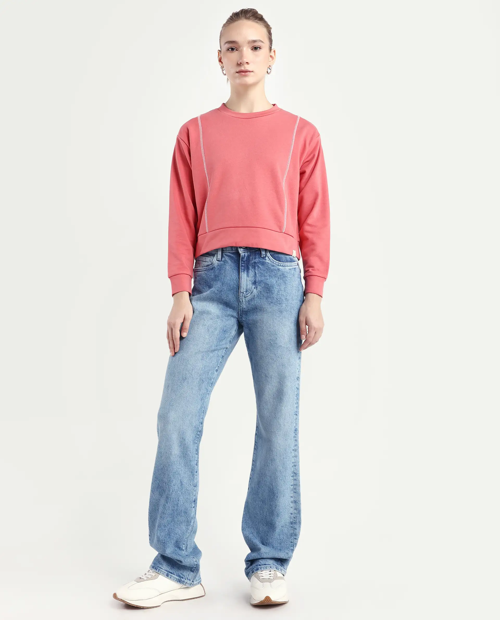 Rareism Women's Osseo Light Blue Cotton Blend Plain Ankle Length Smart Straight Fit Jeans - Image 3