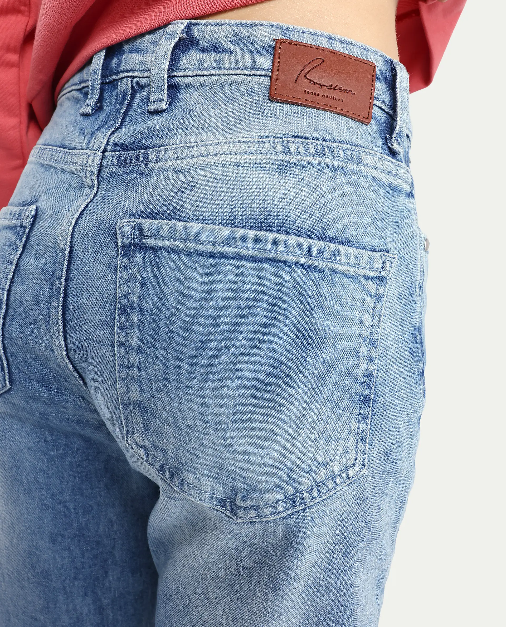 Rareism Women's Osseo Light Blue Cotton Blend Plain Ankle Length Smart Straight Fit Jeans - Image 5