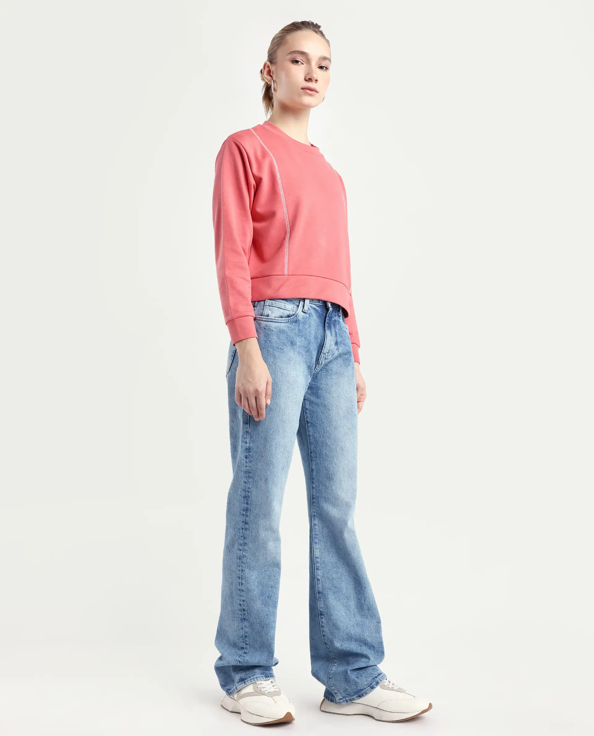 Rareism Women's Osseo Light Blue Cotton Blend Plain Ankle Length Smart Straight Fit Jeans - Image 6