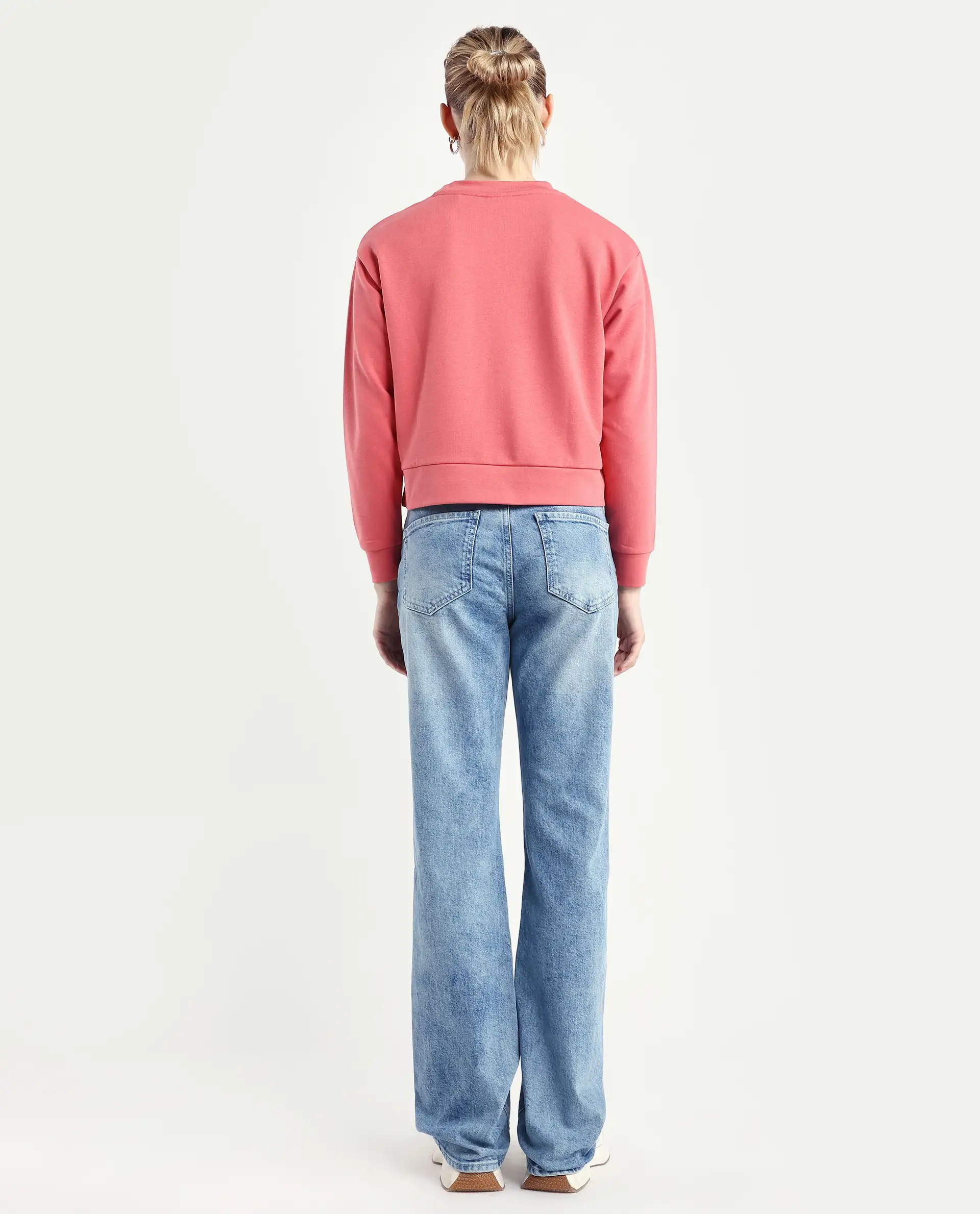 Rareism Women's Osseo Light Blue Cotton Blend Plain Ankle Length Smart Straight Fit Jeans - Image 8