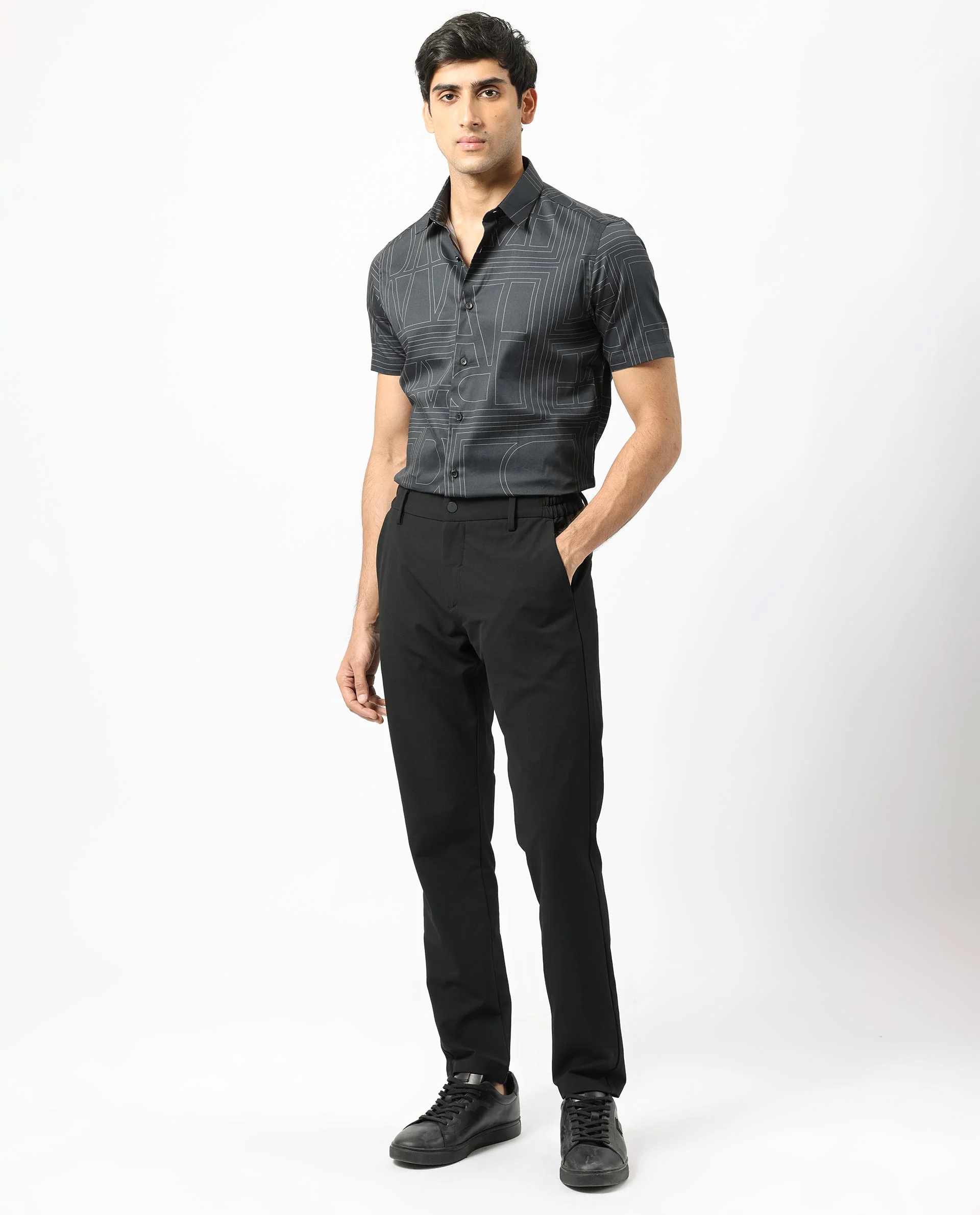 Rare Rabbit Men's Osuna Black Cotton Statement Print Regular Fit Half Sleeve Collared Shirt - Image 6