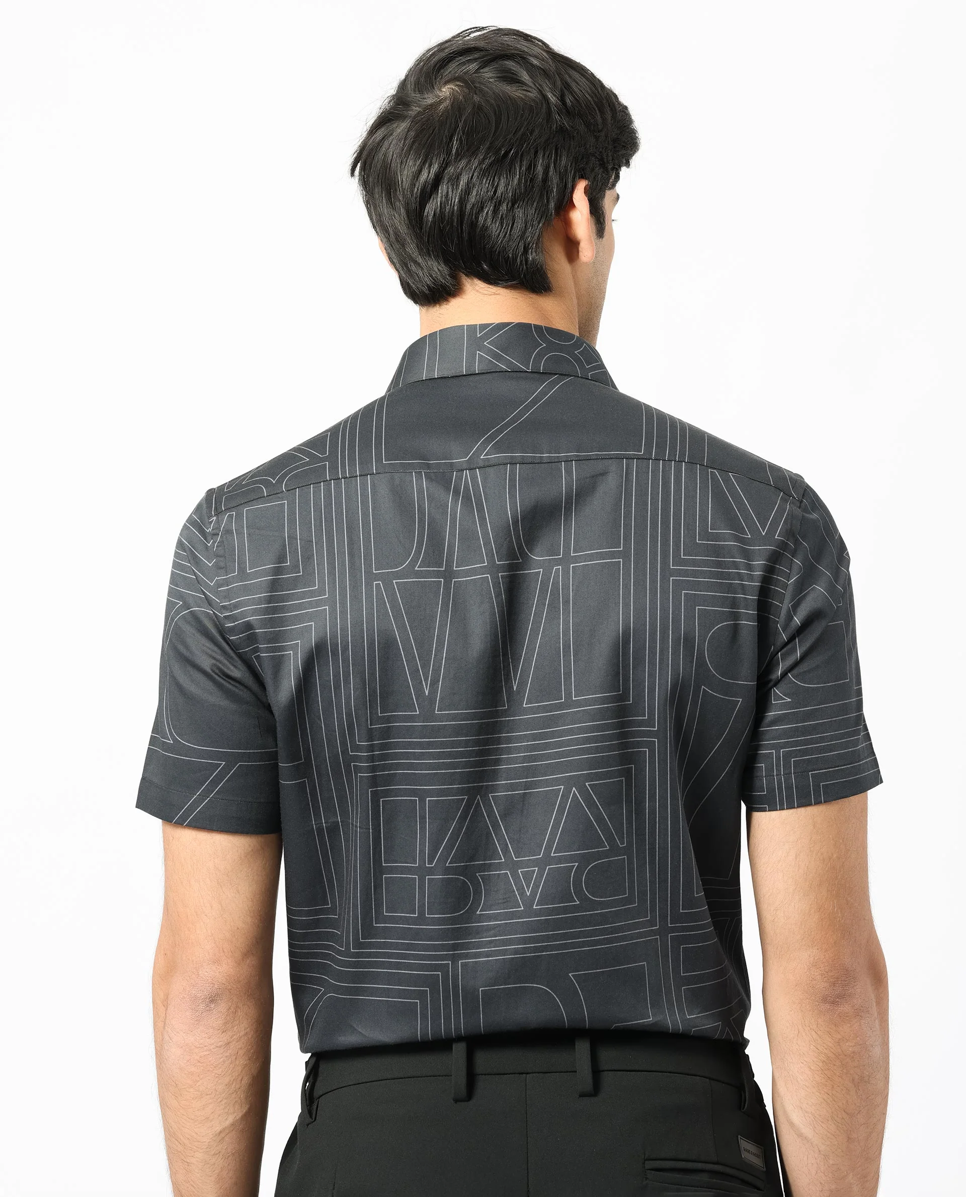 Rare Rabbit Men's Osuna Black Cotton Statement Print Regular Fit Half Sleeve Collared Shirt - Image 9