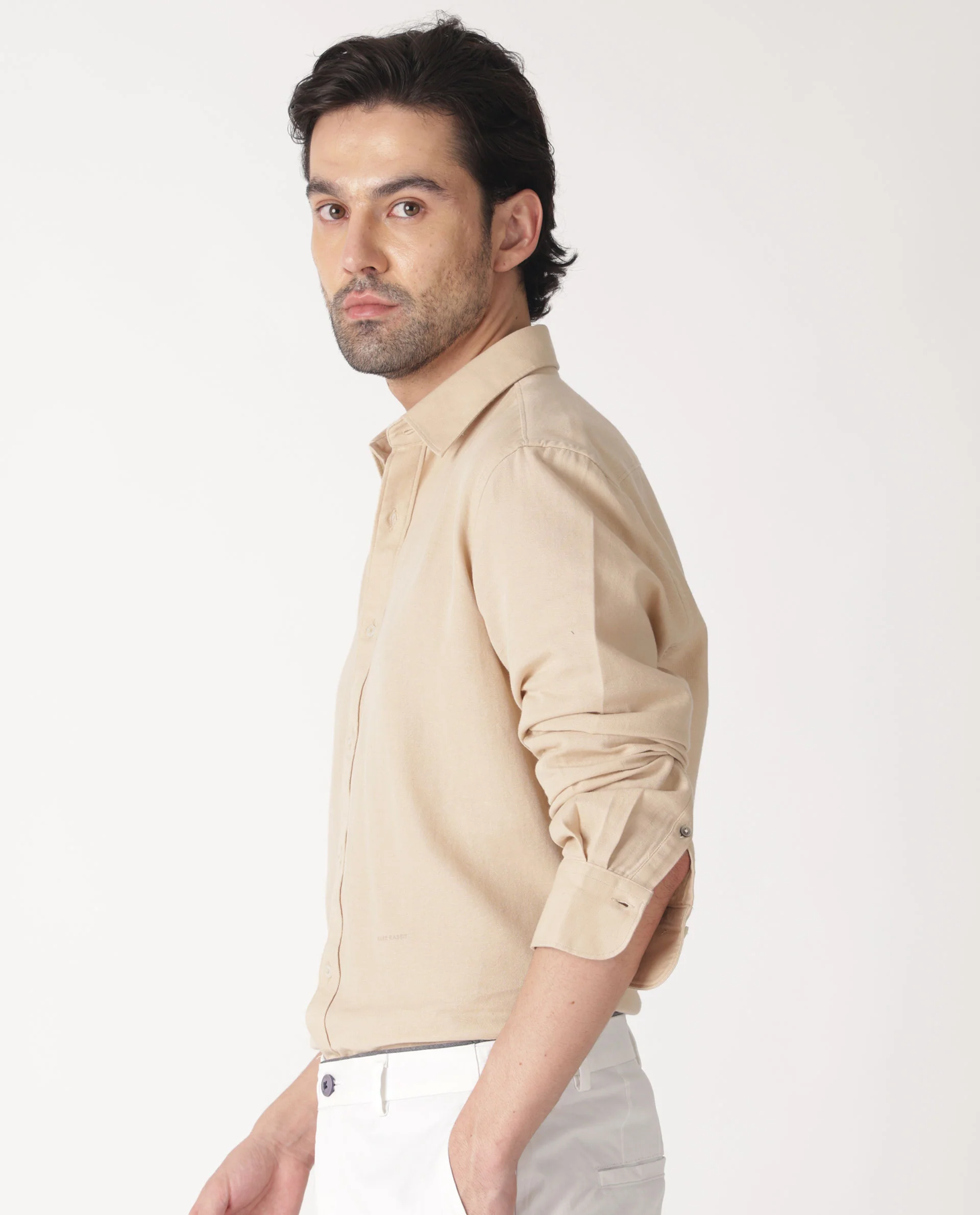 Rare Rabbit Men's Otago Beige Cotton Plain Regular Fit Full Sleeve Collared Shirt - Image 10