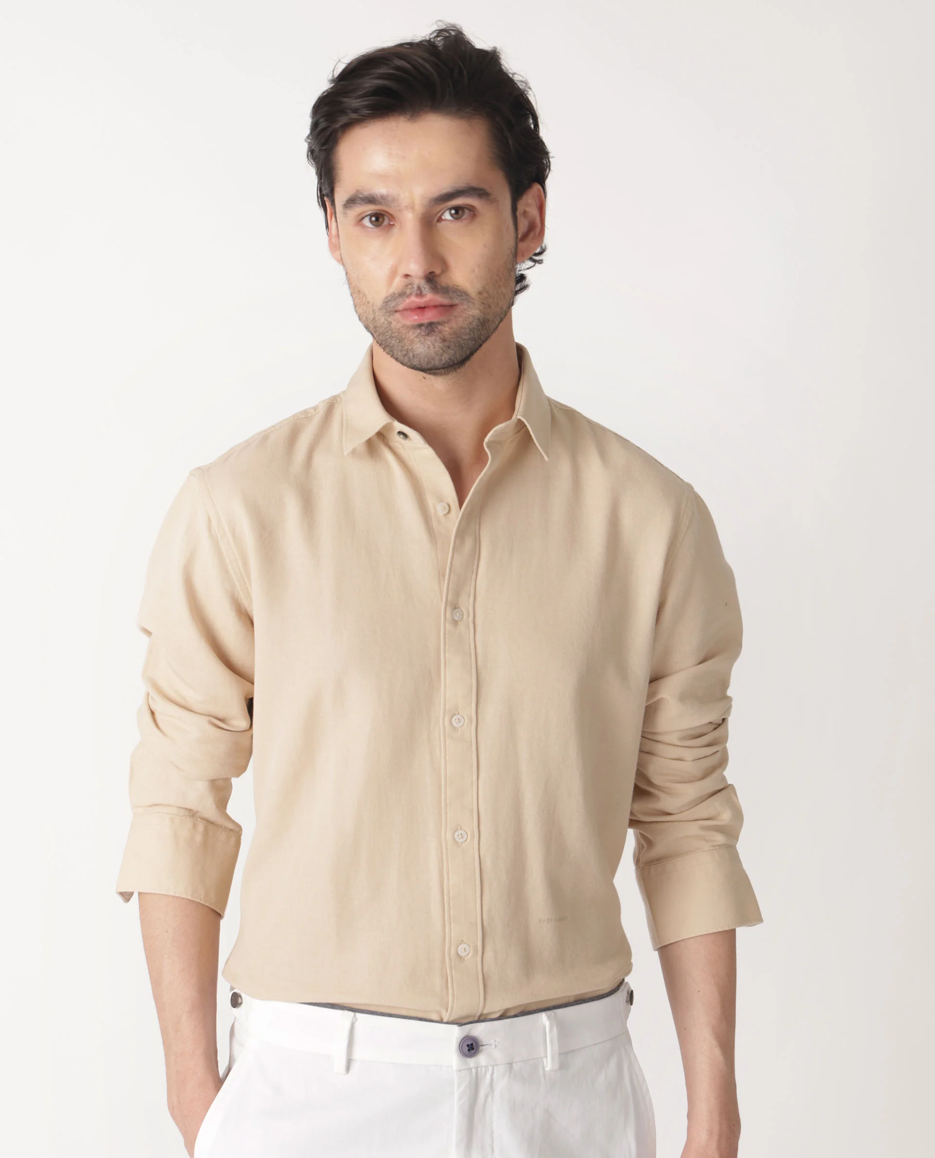 Rare Rabbit Men's Otago Beige Cotton Plain Regular Fit Full Sleeve Collared Shirt - Image 14