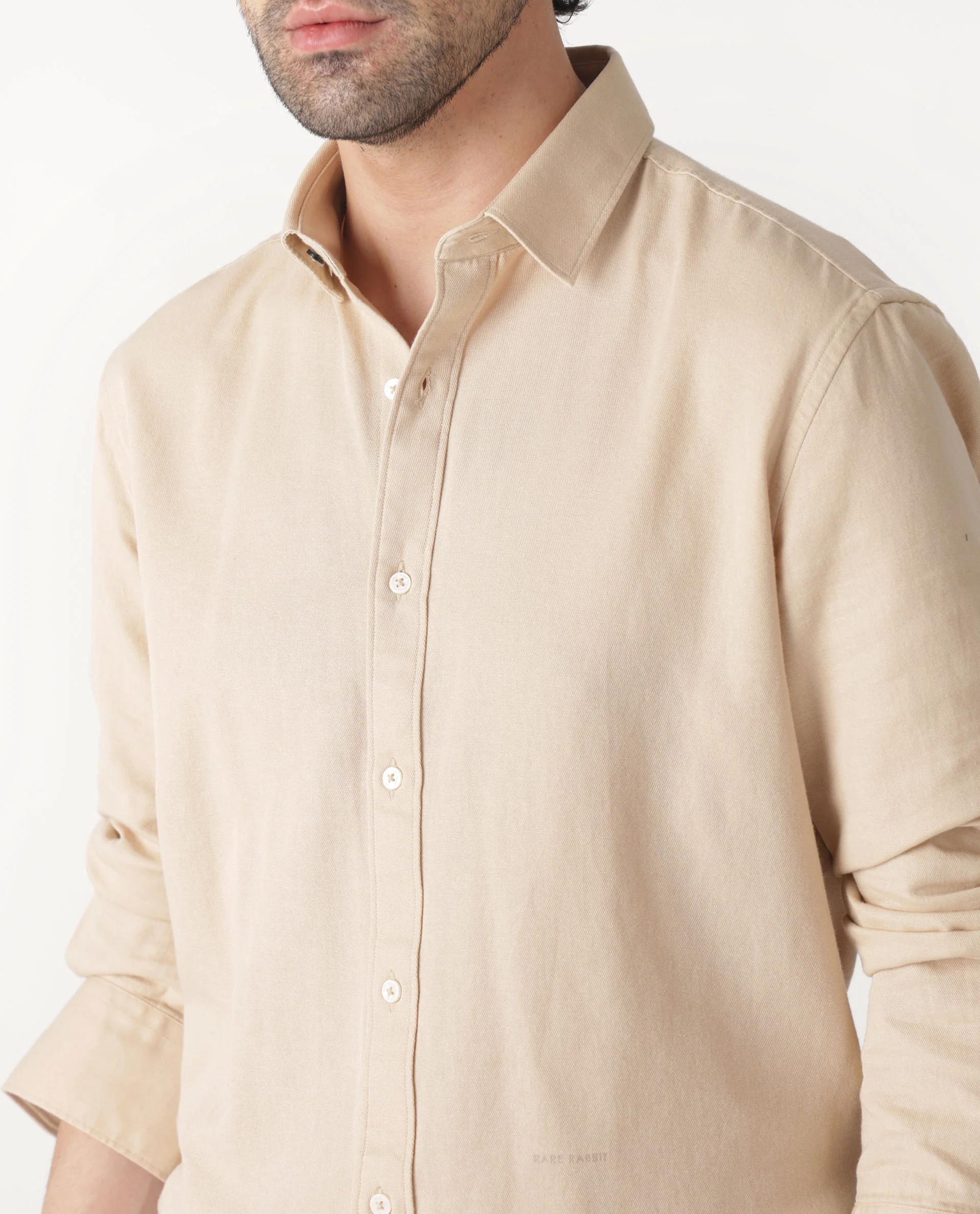Rare Rabbit Men's Otago Beige Cotton Plain Regular Fit Full Sleeve Collared Shirt - Image 2