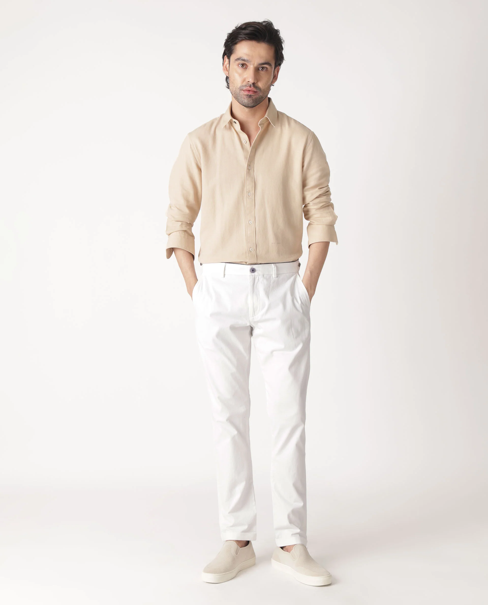 Rare Rabbit Men's Otago Beige Cotton Plain Regular Fit Full Sleeve Collared Shirt - Image 5