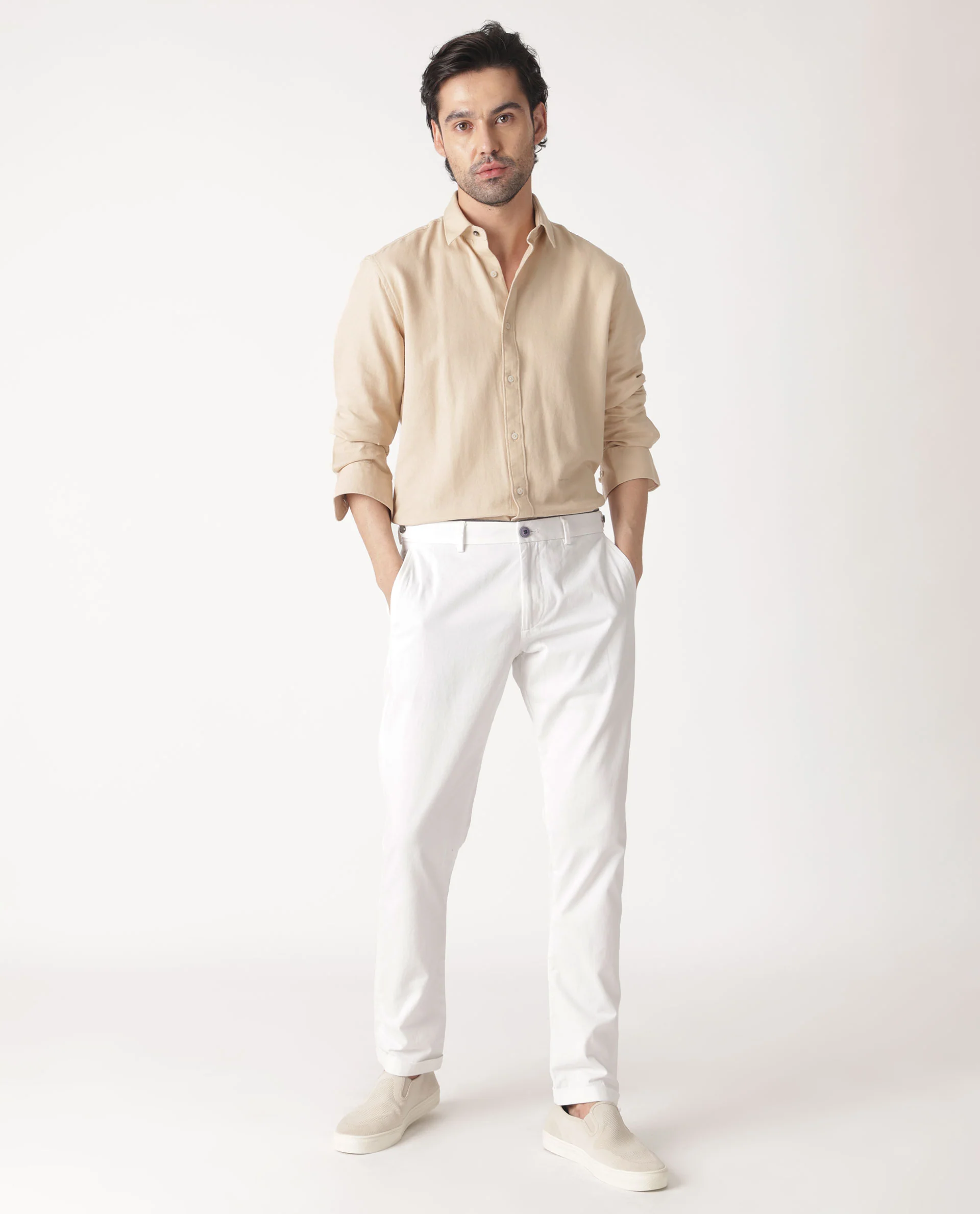 Rare Rabbit Men's Otago Beige Cotton Plain Regular Fit Full Sleeve Collared Shirt - Image 6