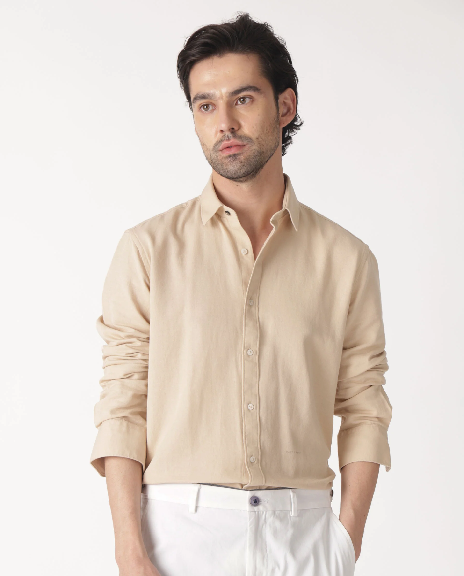 Rare Rabbit Men's Otago Beige Cotton Plain Regular Fit Full Sleeve Collared Shirt - Image 7
