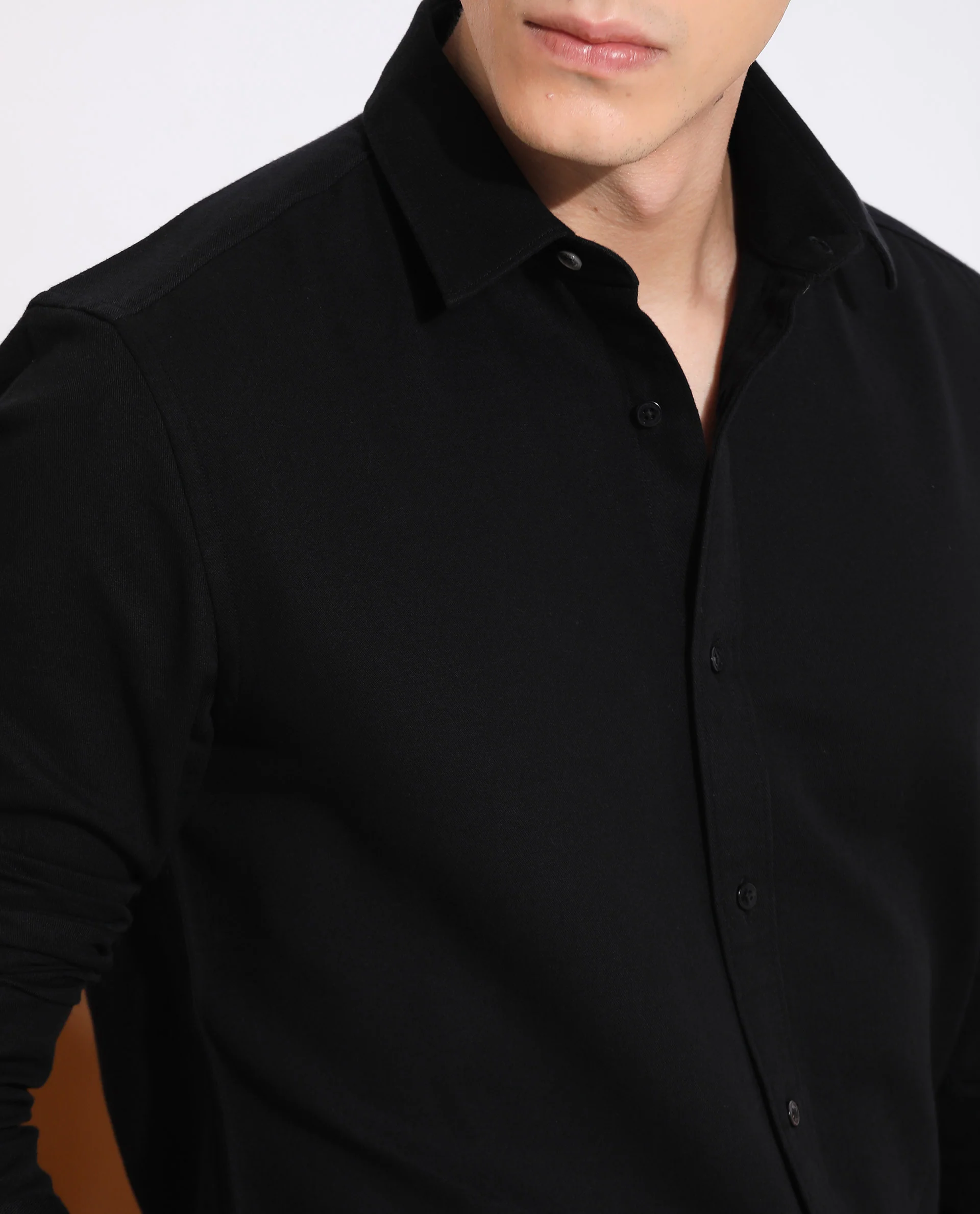 Rare Rabbit Men's Otago Black Cotton Plain Regular Fit Full Sleeve Collared Shirt - Image 3