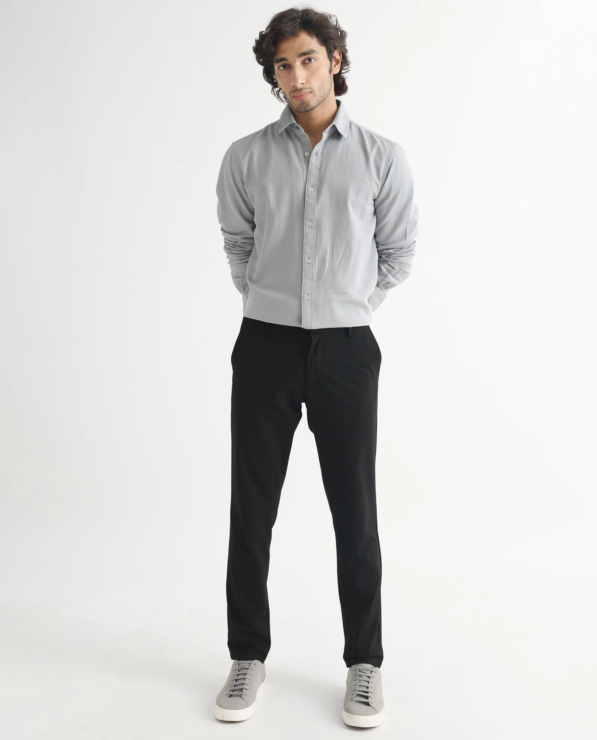 Rare Rabbit Men's Otago Grey Cotton Plain Regular Fit Full Sleeve Collared Shirt - Image 2
