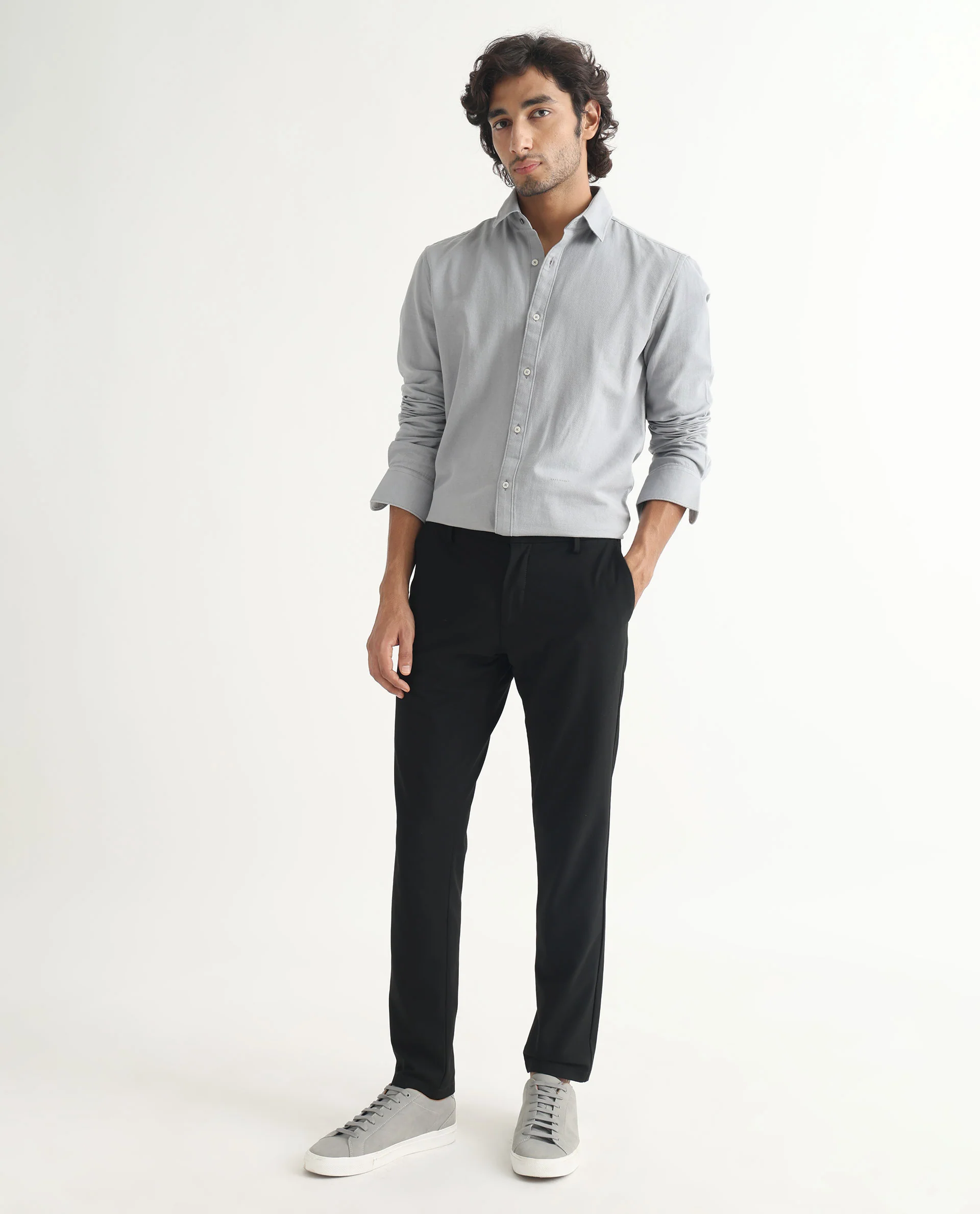 Rare Rabbit Men's Otago Grey Cotton Plain Regular Fit Full Sleeve Collared Shirt - Image 5