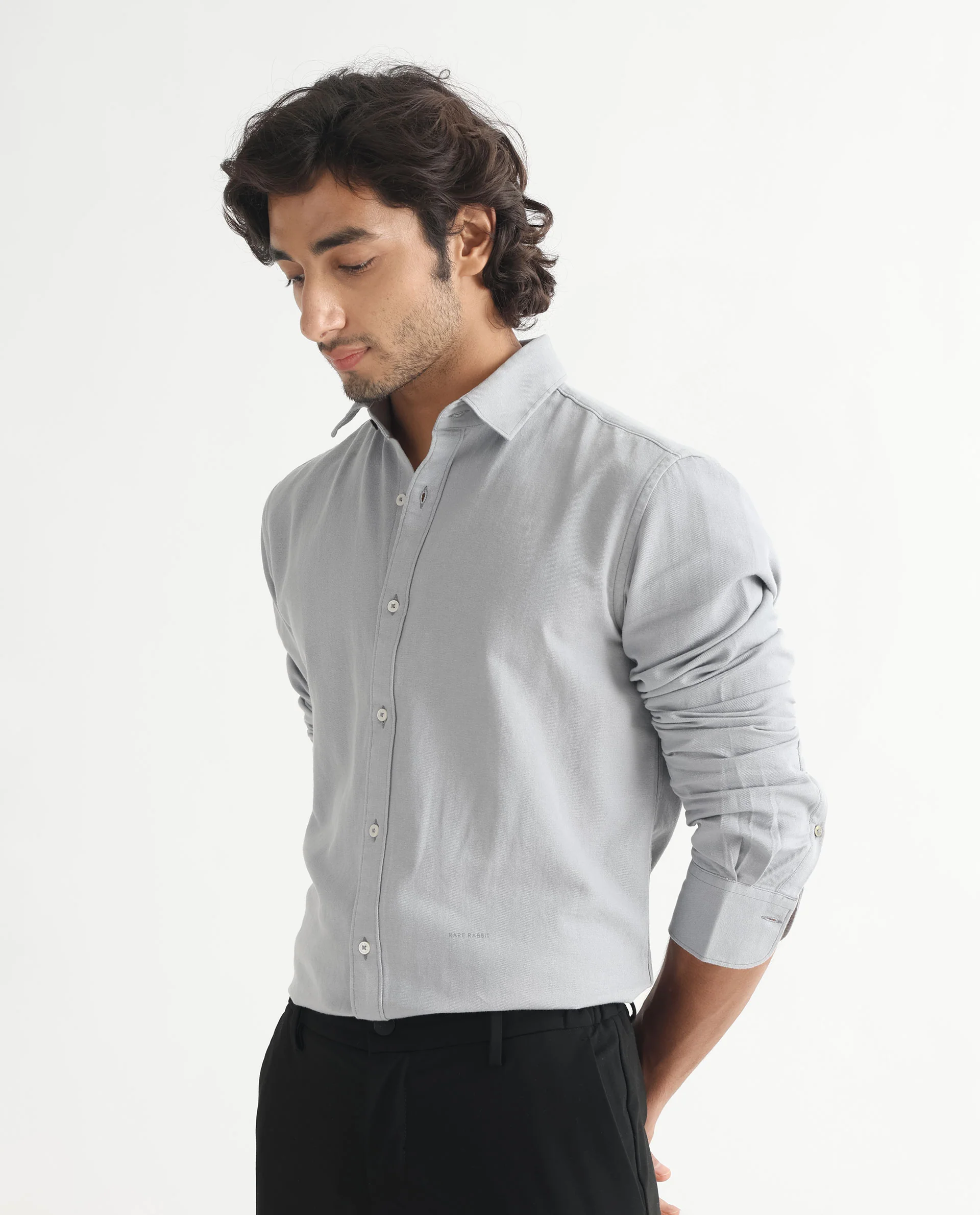 Rare Rabbit Men's Otago Grey Cotton Plain Regular Fit Full Sleeve Collared Shirt - Image 6
