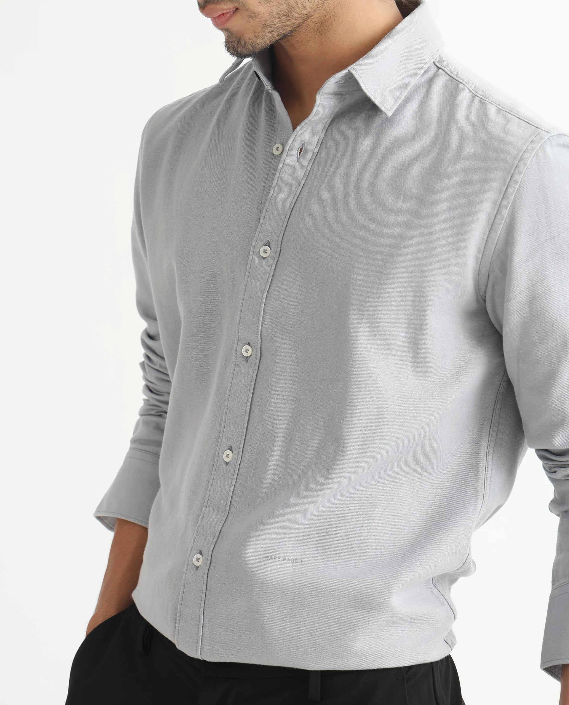 Rare Rabbit Men's Otago Grey Cotton Plain Regular Fit Full Sleeve Collared Shirt - Image 8