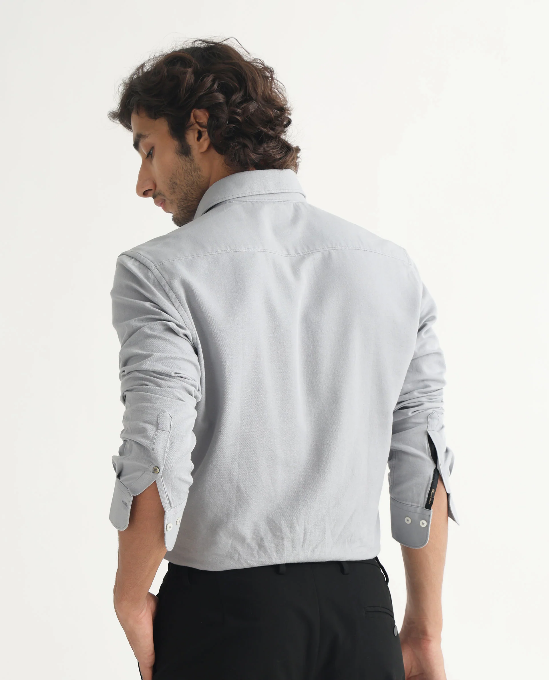 Rare Rabbit Men's Otago Grey Cotton Plain Regular Fit Full Sleeve Collared Shirt - Image 9