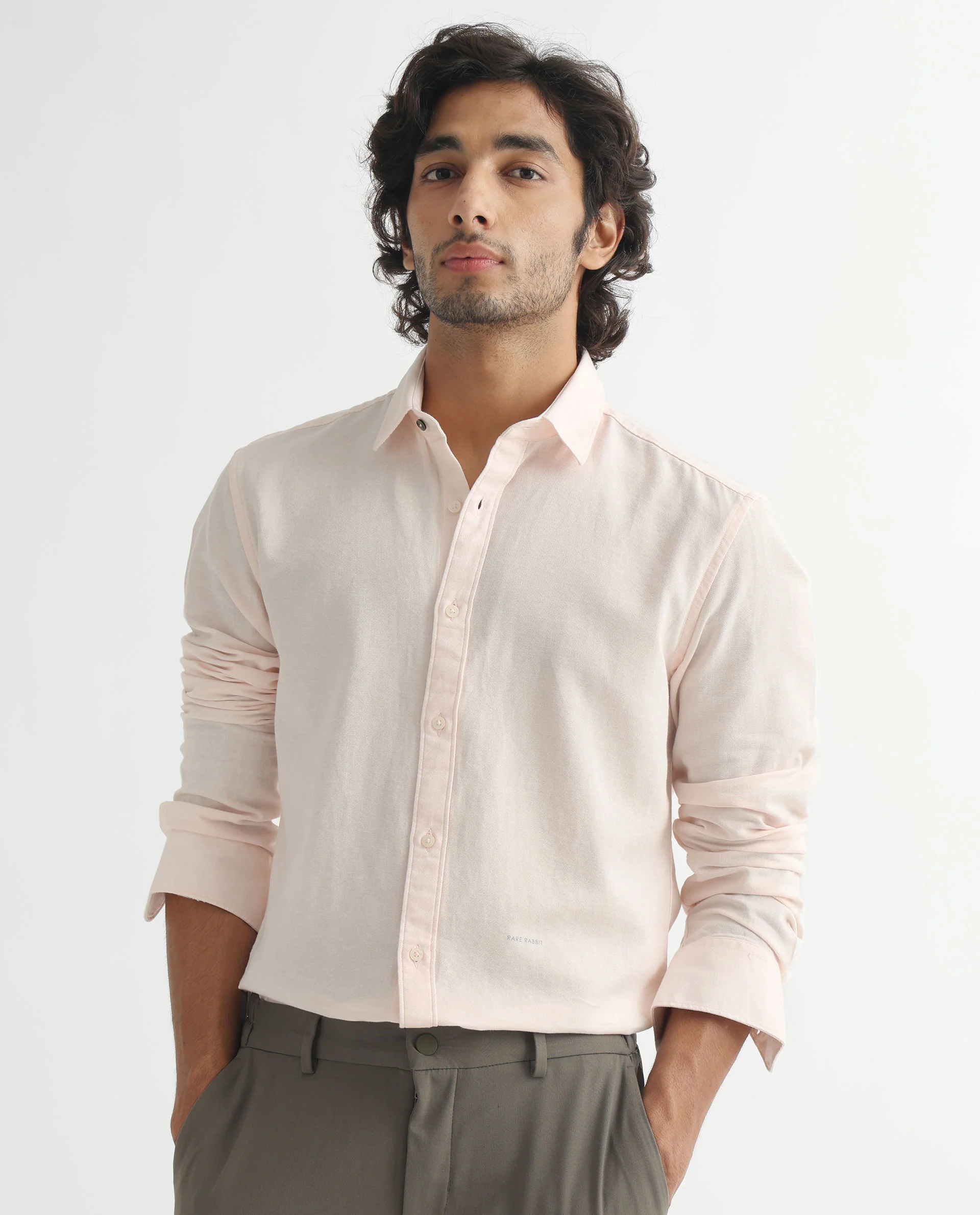Rare Rabbit Men's Otago Light Pink Cotton Plain Regular Fit Full Sleeve Spread Collar Shirt - Image 4