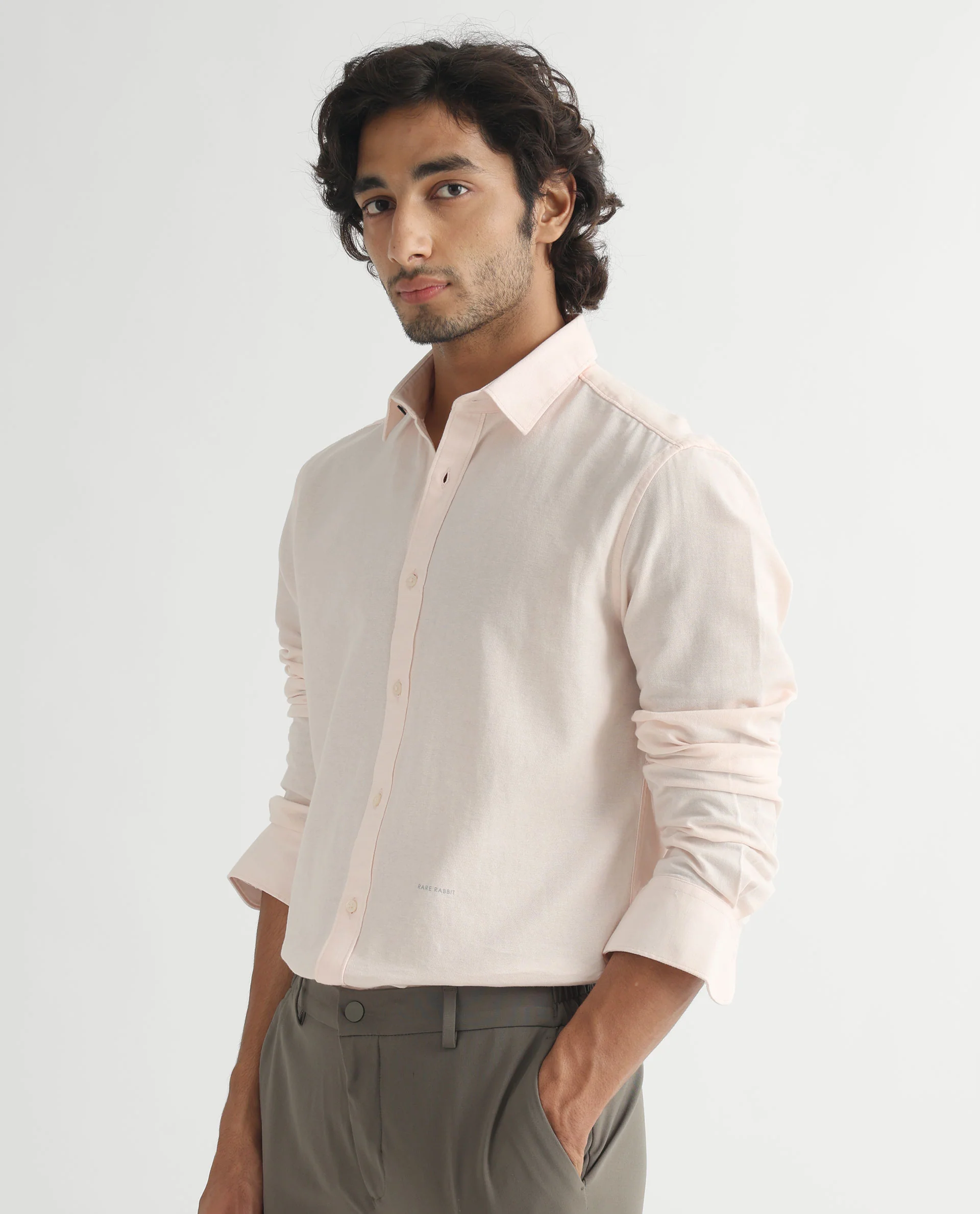 Rare Rabbit Men's Otago Light Pink Cotton Plain Regular Fit Full Sleeve Spread Collar Shirt - Image 5