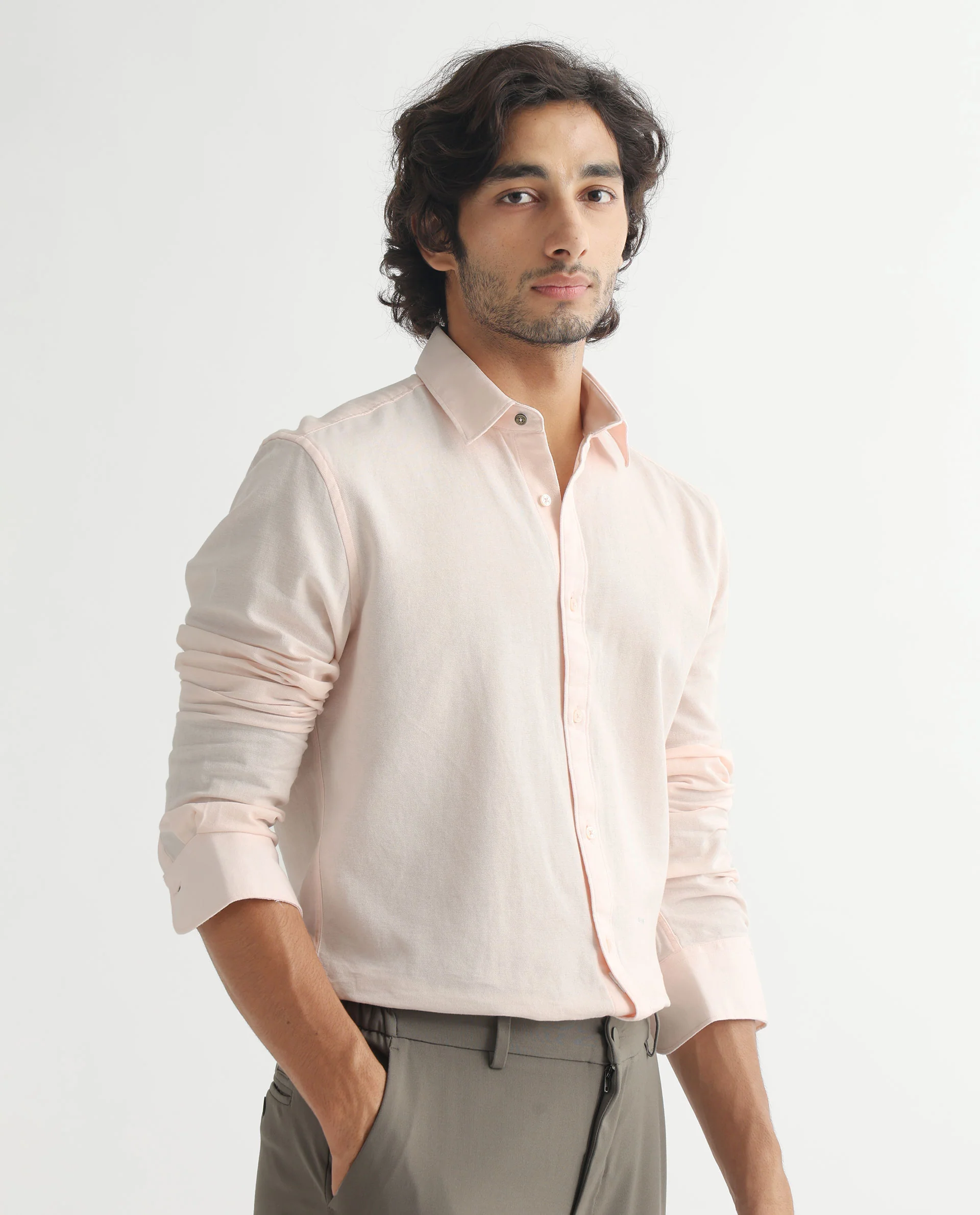 Rare Rabbit Men's Otago Light Pink Cotton Plain Regular Fit Full Sleeve Spread Collar Shirt - Image 6