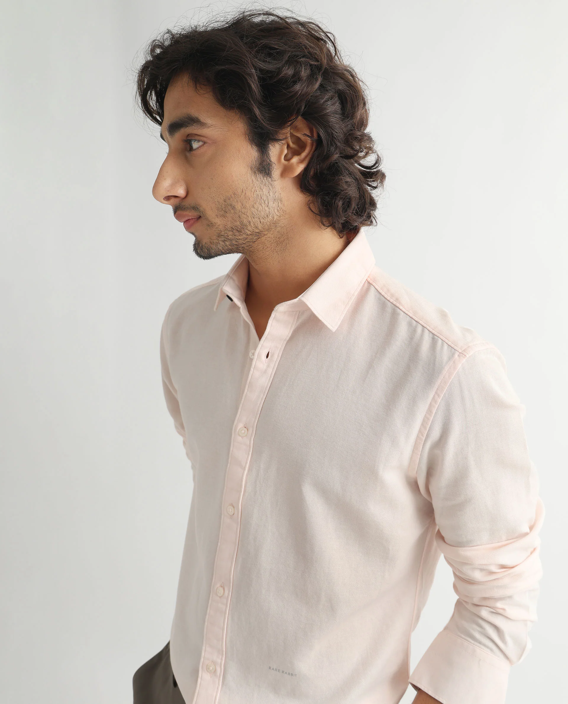 Rare Rabbit Men's Otago Light Pink Cotton Plain Regular Fit Full Sleeve Spread Collar Shirt - Image 7