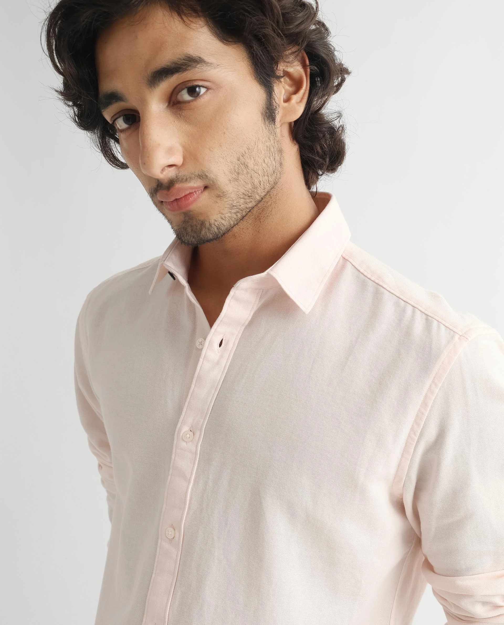 Rare Rabbit Men's Otago Light Pink Cotton Plain Regular Fit Full Sleeve Spread Collar Shirt - Image 8